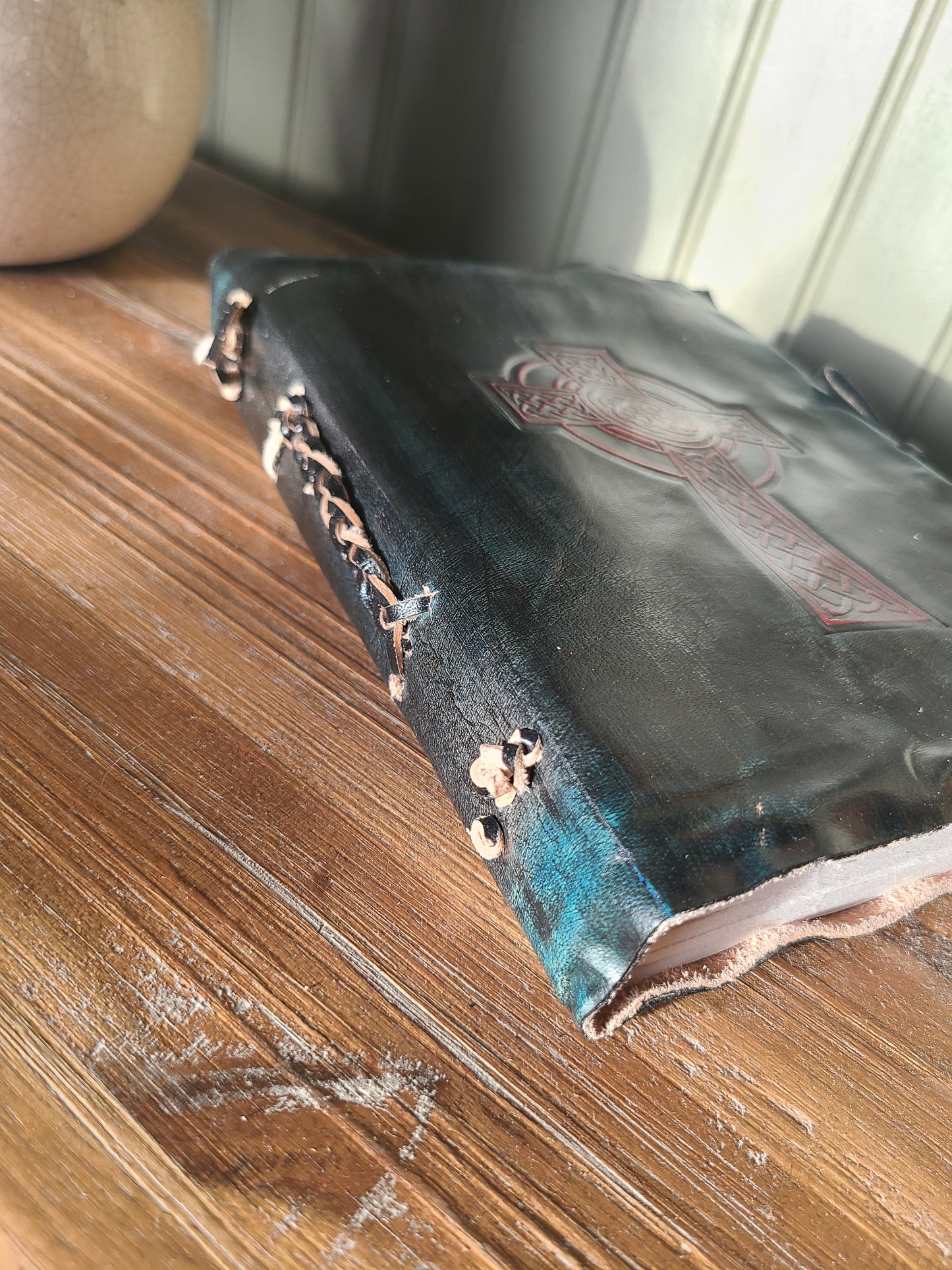 Celtic Cross Leather Writing Journal - Black and Red-Status Co. Leather Studio