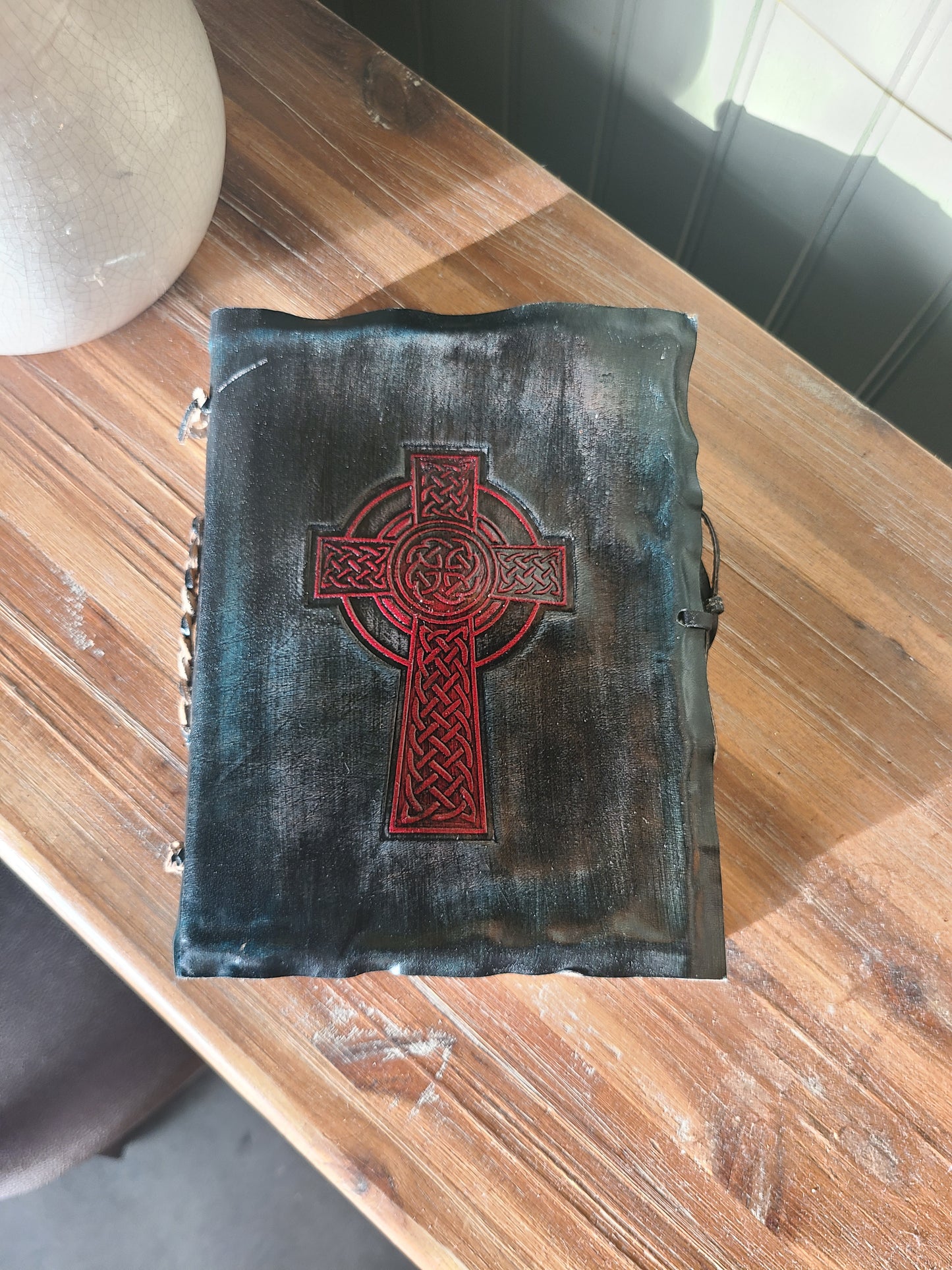 Celtic Cross Leather Writing Journal - Black and Red-Status Co. Leather Studio