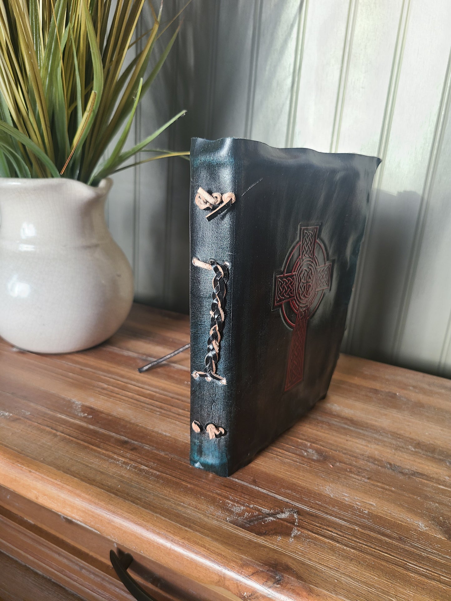 Celtic Cross Leather Writing Journal - Black and Red-Status Co. Leather Studio