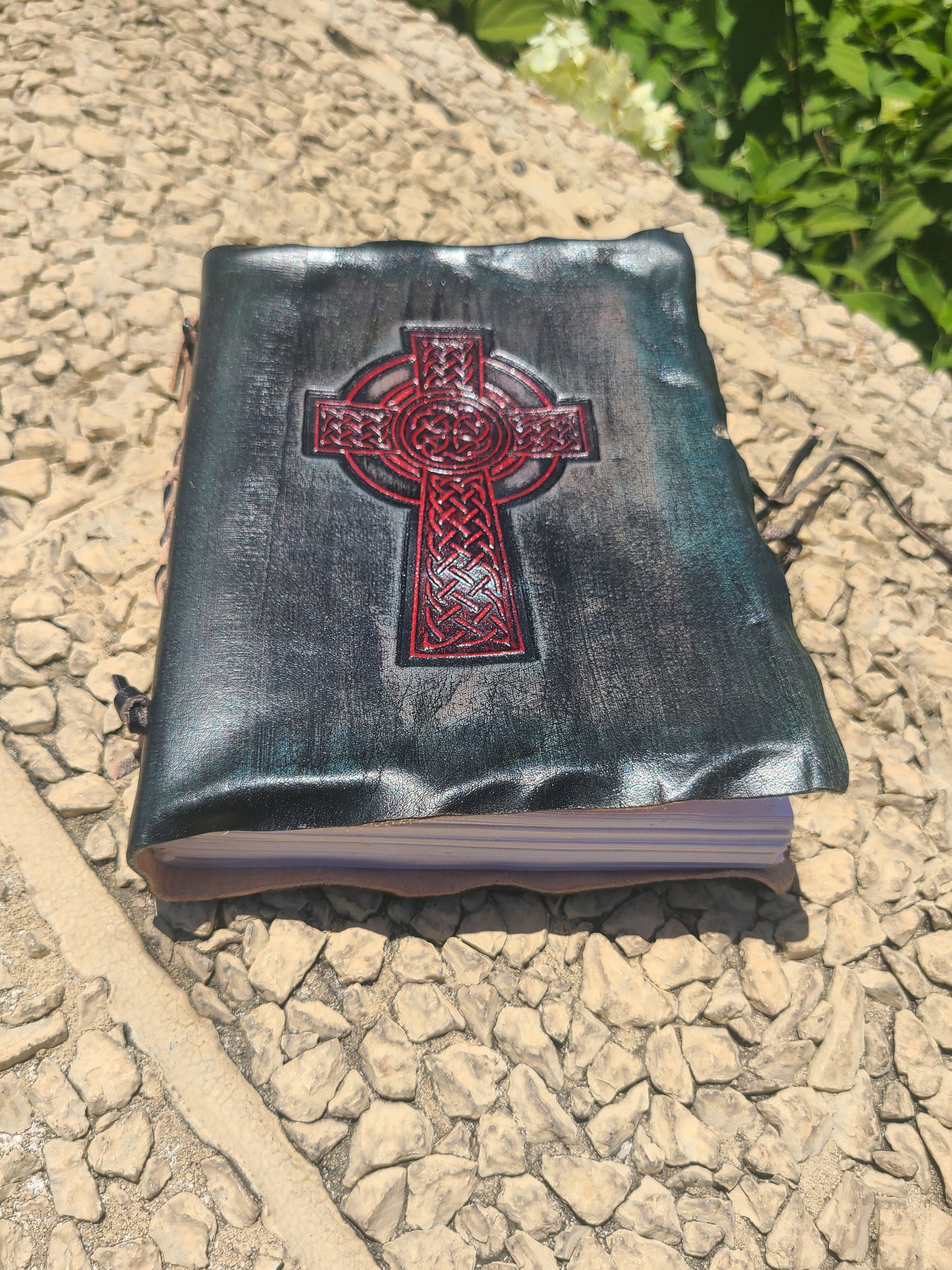 Celtic Cross Leather Writing Journal - Black and Red-Status Co. Leather Studio