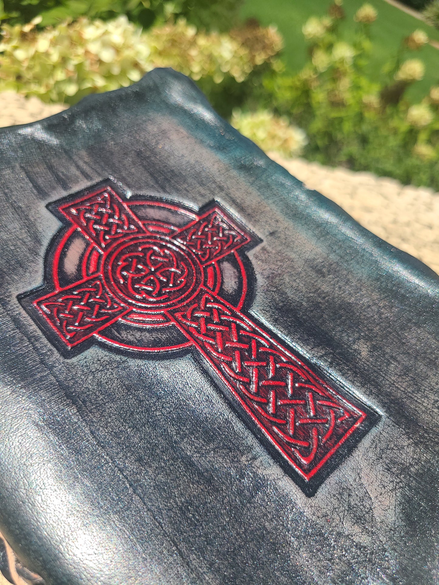 Celtic Cross Leather Writing Journal - Black and Red-Status Co. Leather Studio