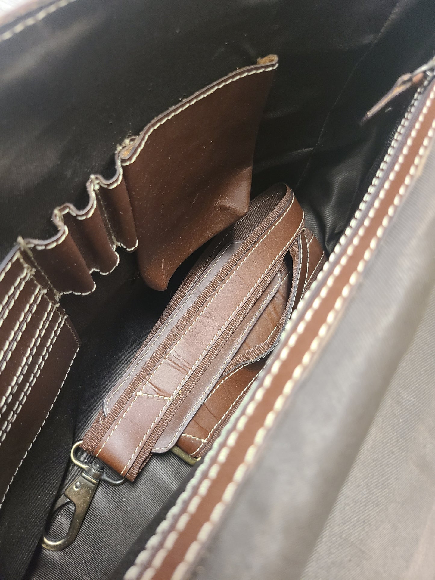 Leather Stitched Messenger Bag - Chocolate-Status Co. Leather Studio