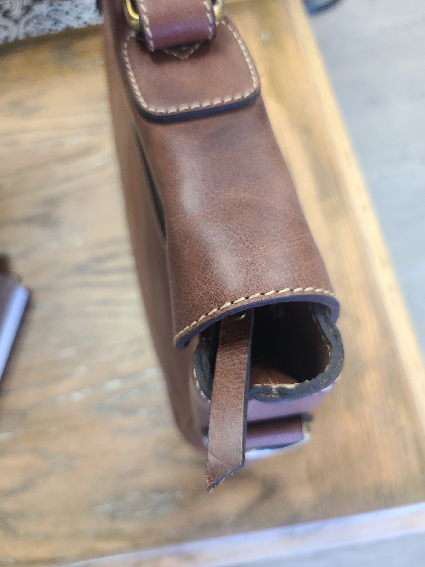 Classic Leather Stitched Messenger Bag-Status Co. Leather Studio