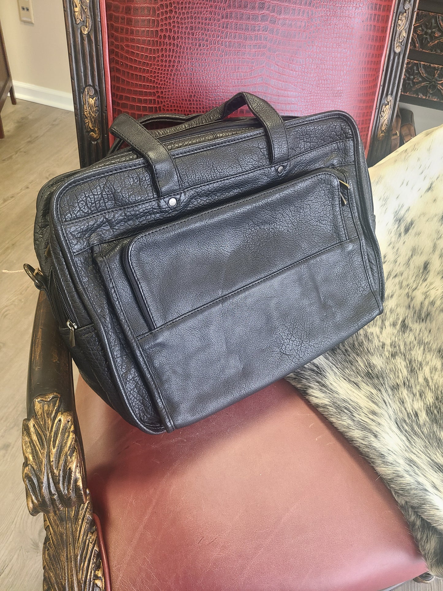 Classic Black Leather Soft Briefcase-Status Co. Leather Studio