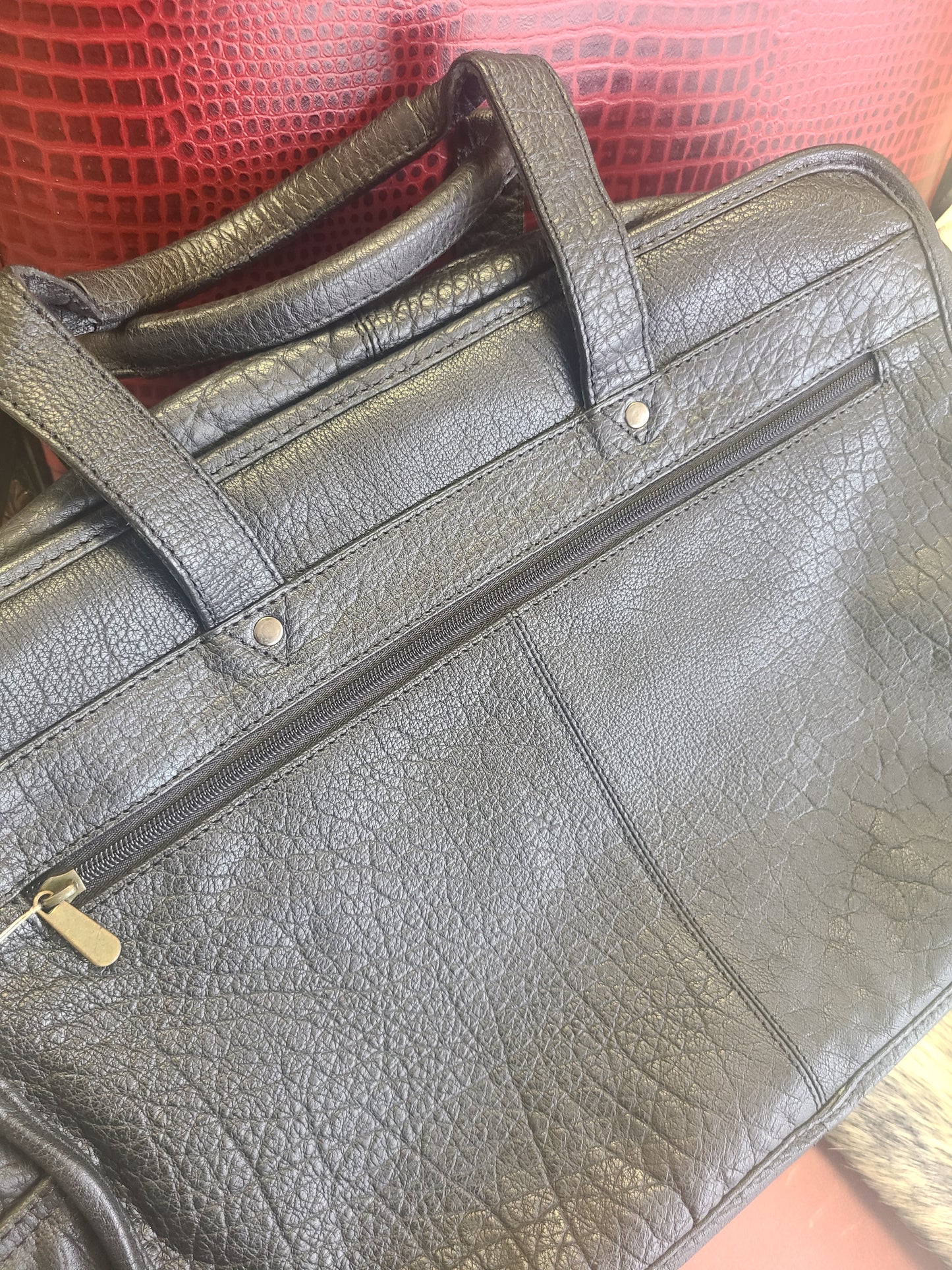 Classic Black Leather Soft Briefcase-Status Co. Leather Studio