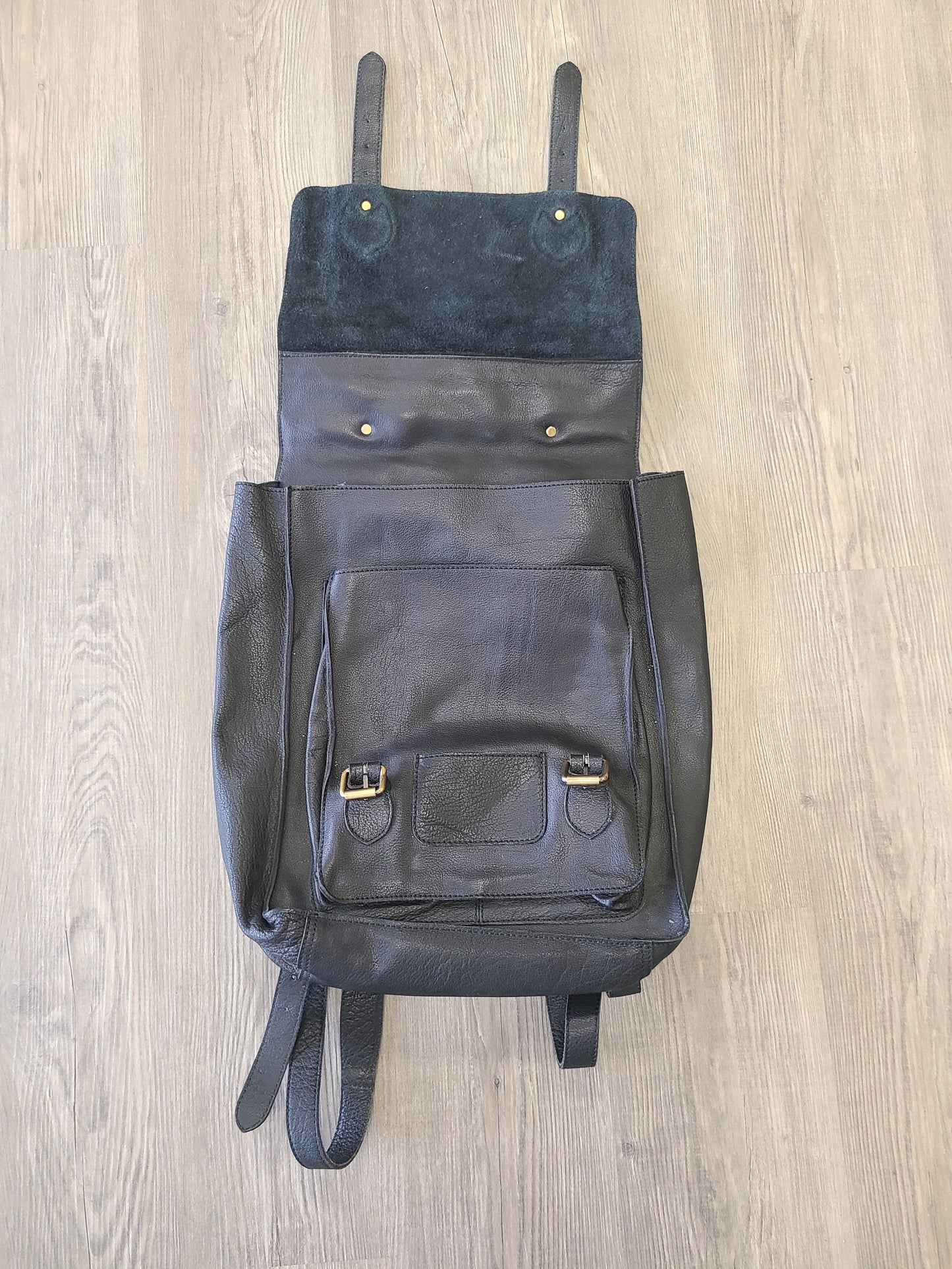 Black Leather Cowhide Travel Backpack-Status Co. Leather Studio