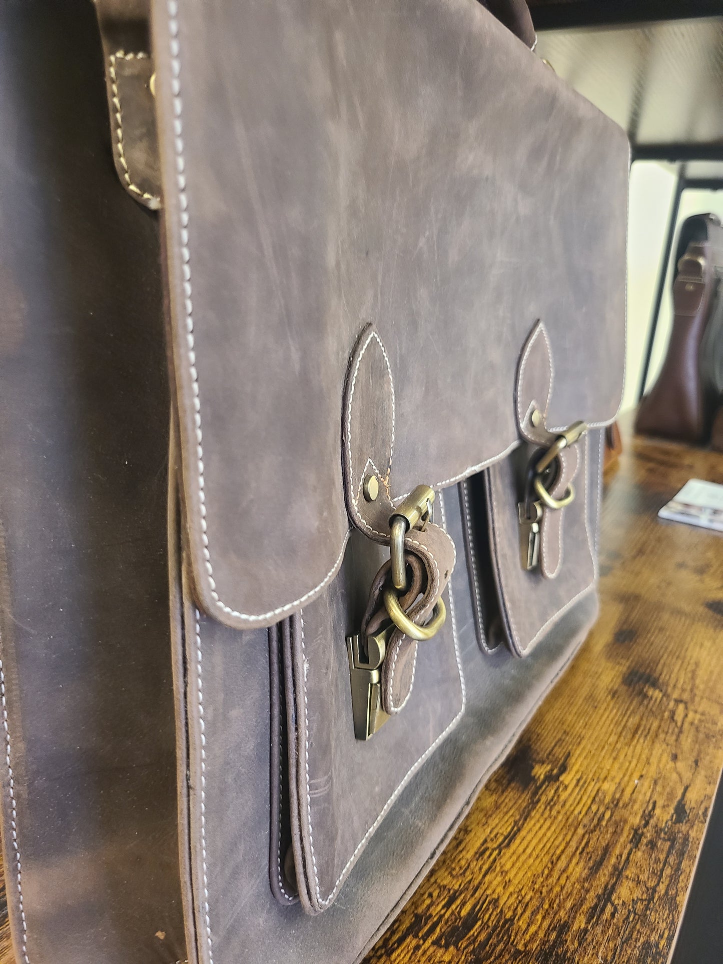 Buffalo Leather Office Messenger Bag-Status Co. Leather Studio