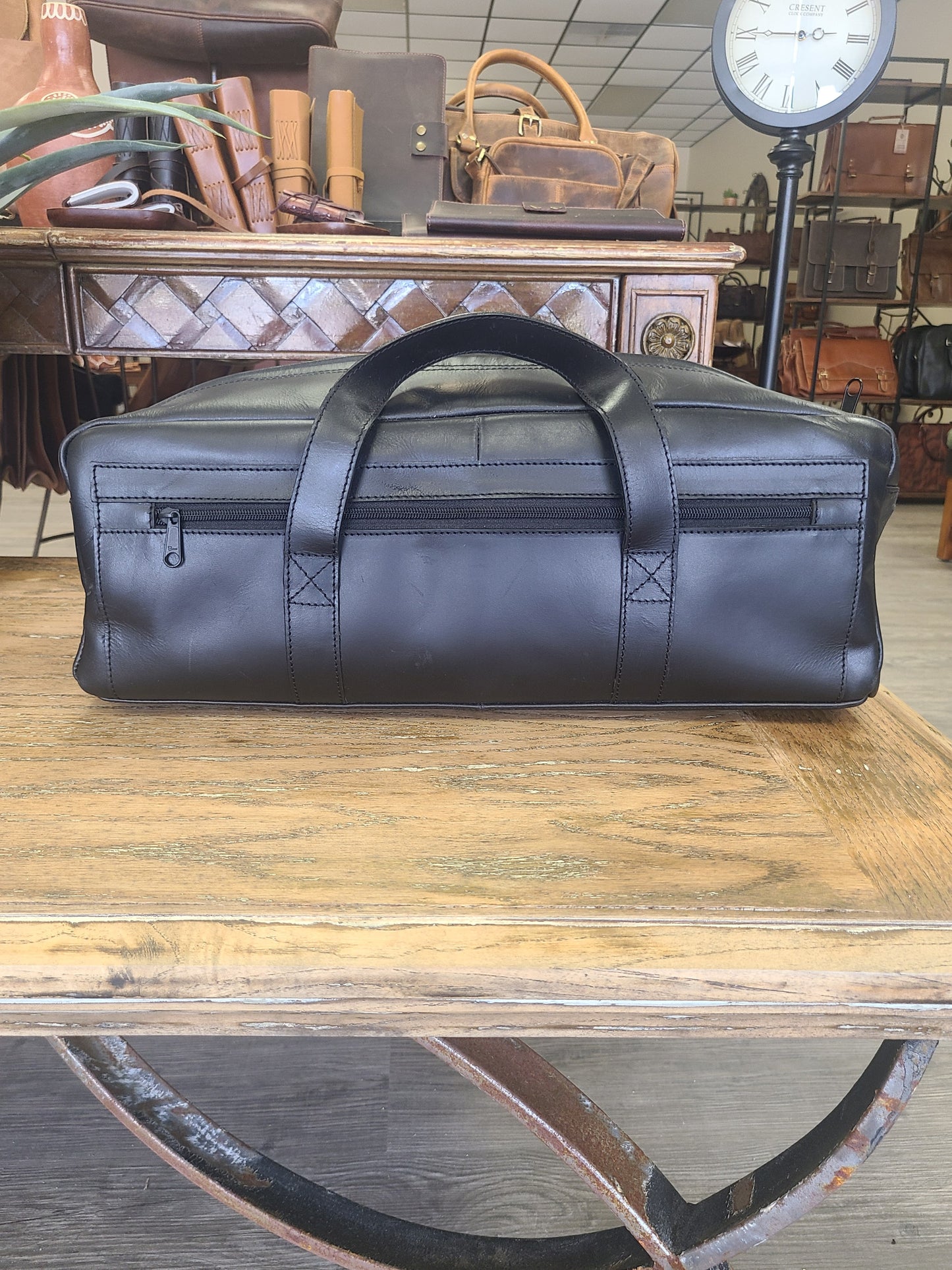 SLIM BLACK LEATHER CARRY-ON BAG-Status Co. Leather Studio