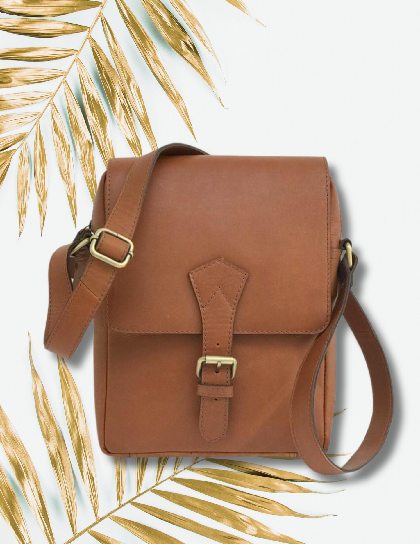 Full-grain Buffalo Leather Sling Messenger Bag - Sandstone Brown-Status Co. Leather Studio