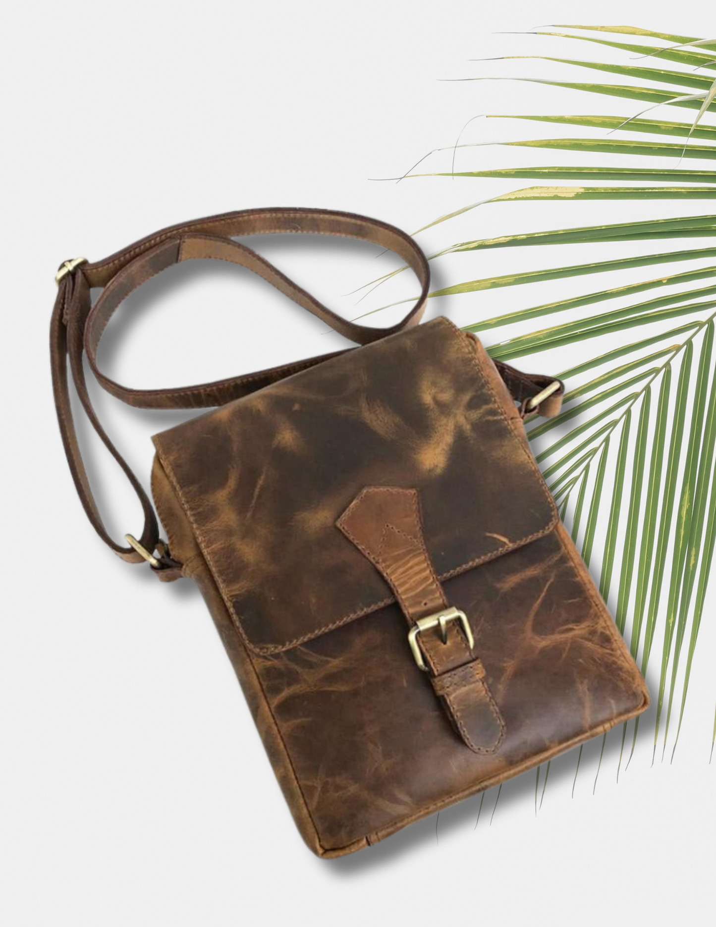 Full-grain Buffalo Leather Sling Messenger Bag - Marbled Brown-Status Co. Leather Studio