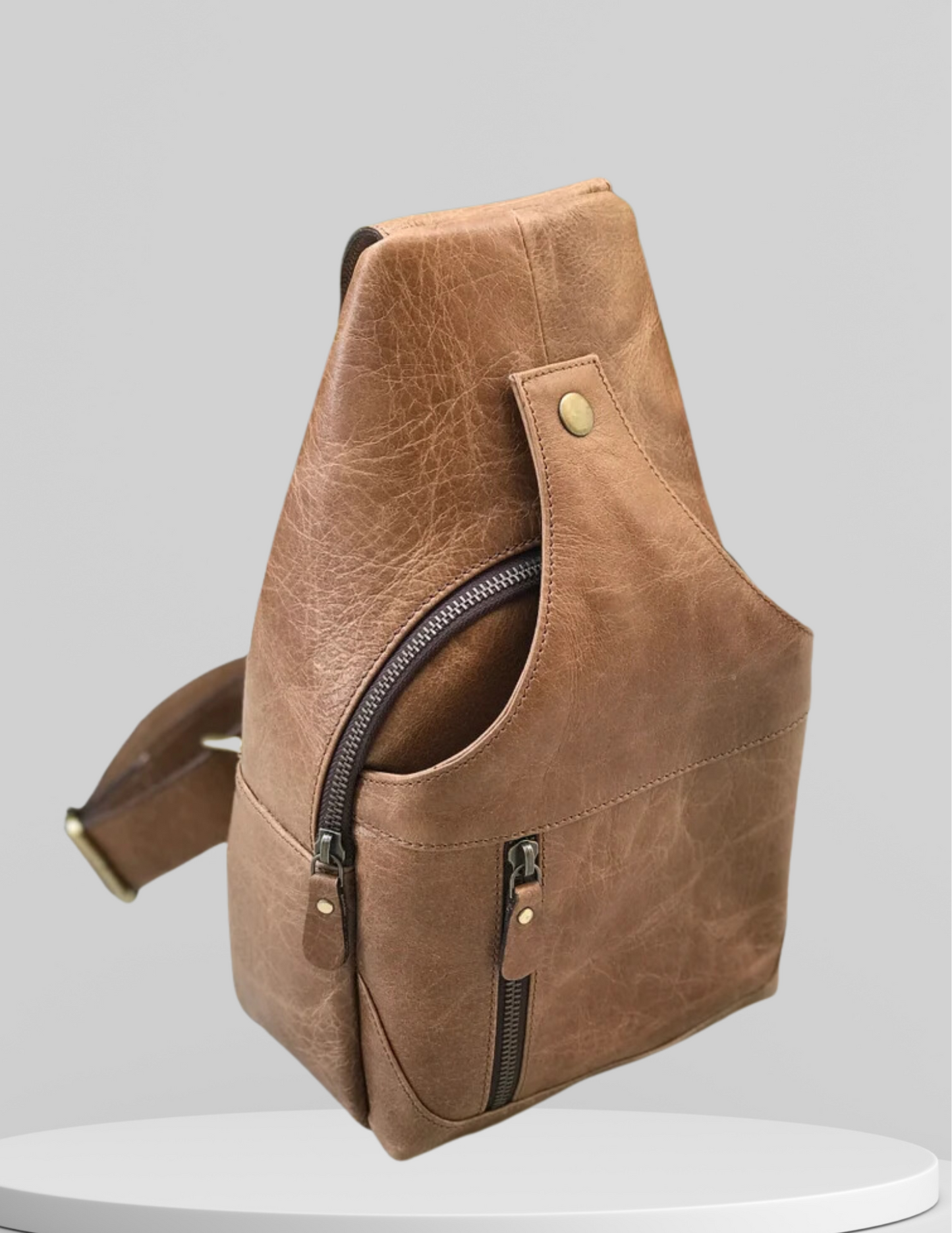 Modern Leather Chest Bag - Caramel-Status Co. Leather Studio