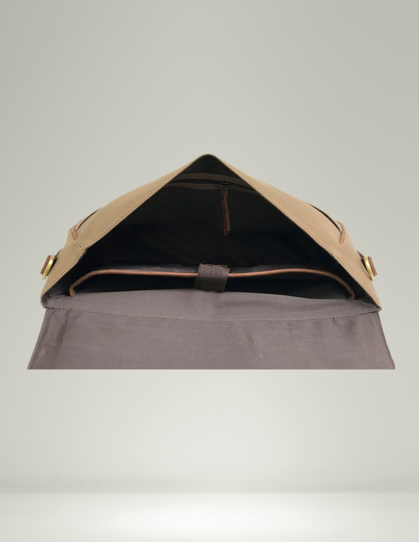 Canvas And Buffalo Leather Messenger Bag - Tan-Status Co. Leather Studio