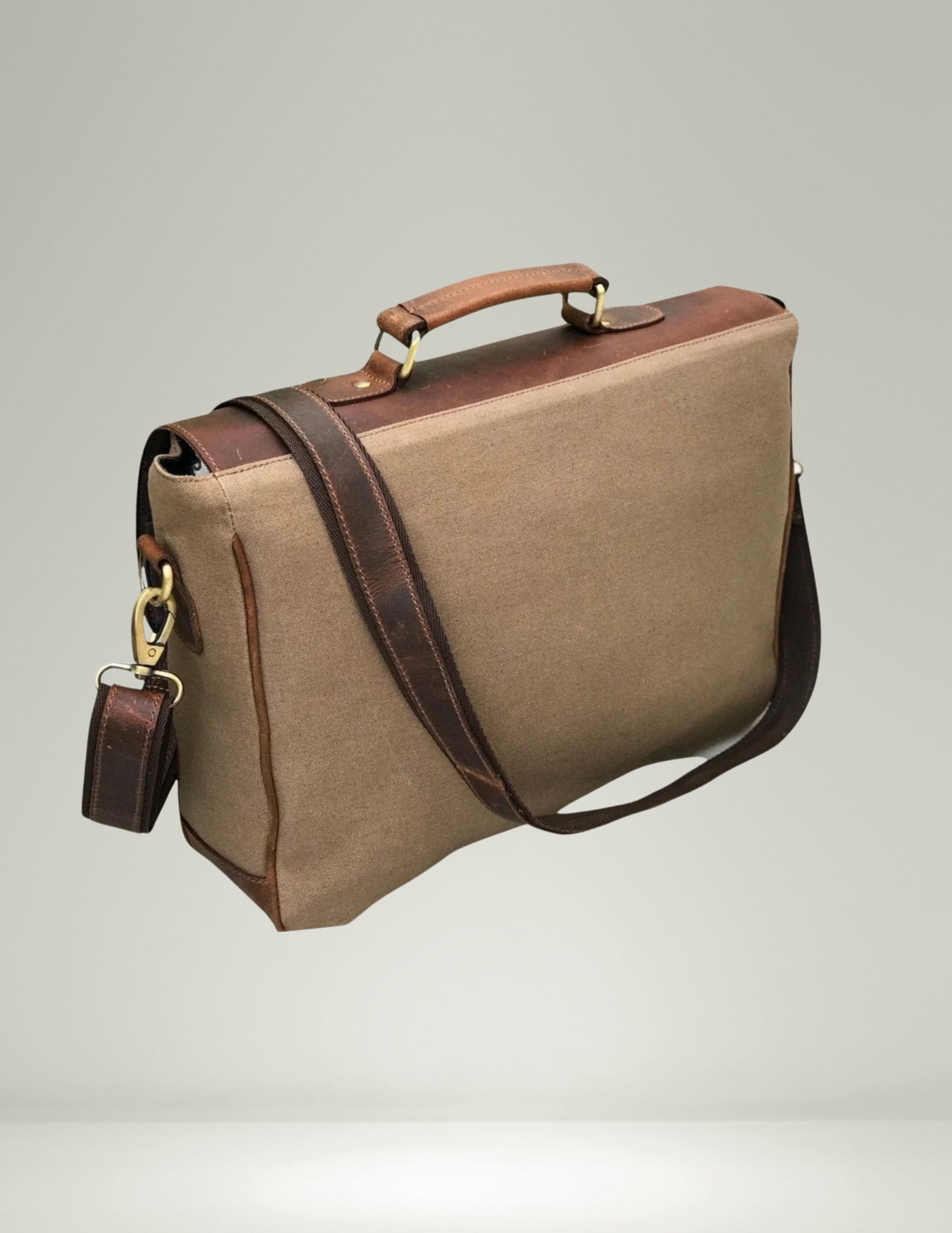 Canvas And Buffalo Leather Messenger Bag - Tan-Status Co. Leather Studio