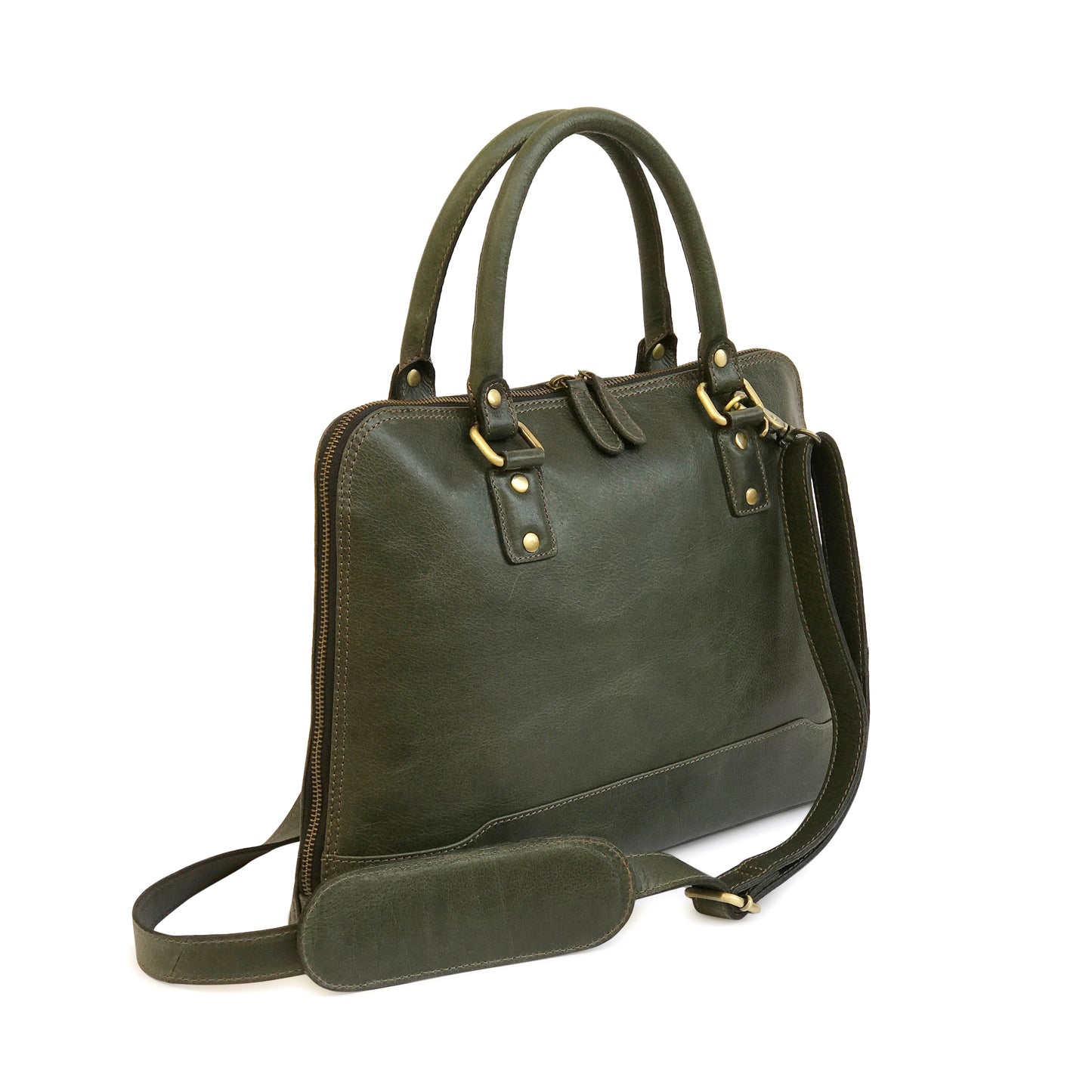 Modern Brazilian Leather Laptop Bag - Forest Green-Status Co. Leather Studio