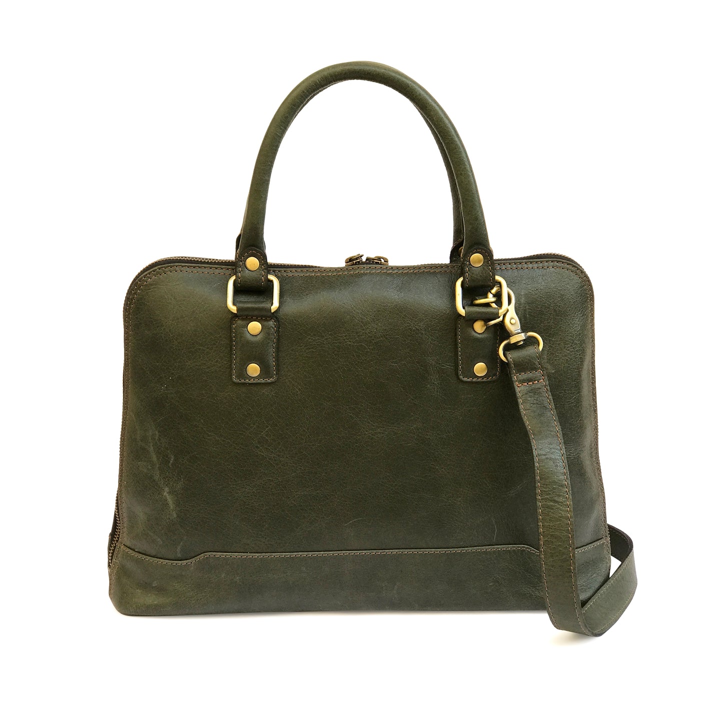 Modern Brazilian Leather Laptop Bag - Forest Green-Status Co. Leather Studio