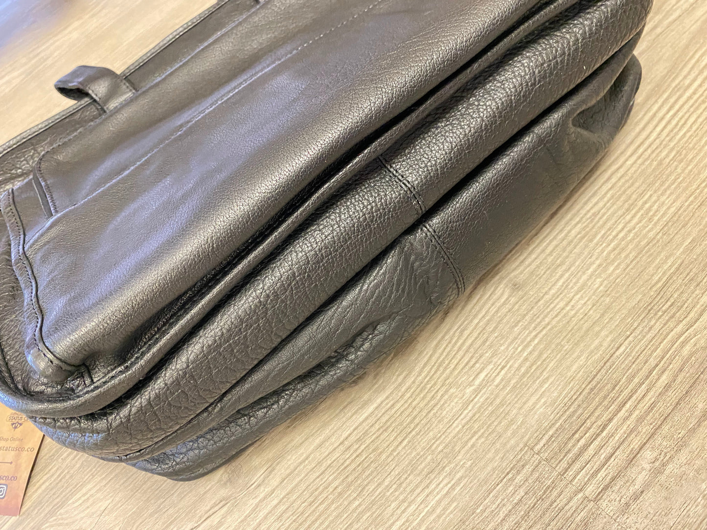 Classic Black Leather Soft Briefcase-Status Co. Leather Studio