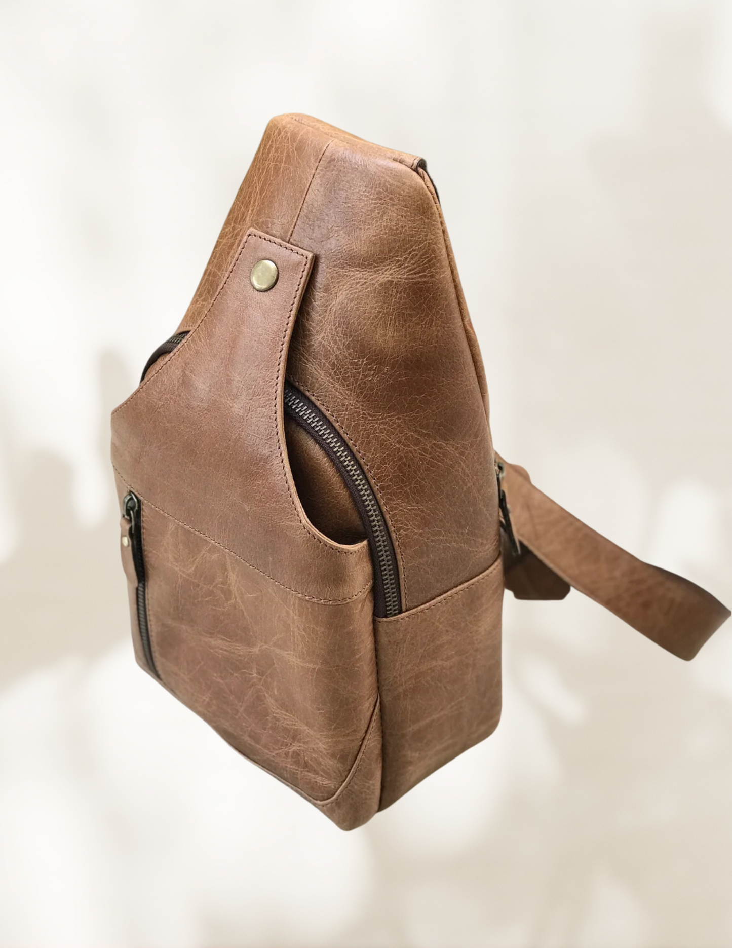 Modern Leather Chest Bag - Caramel-Status Co. Leather Studio