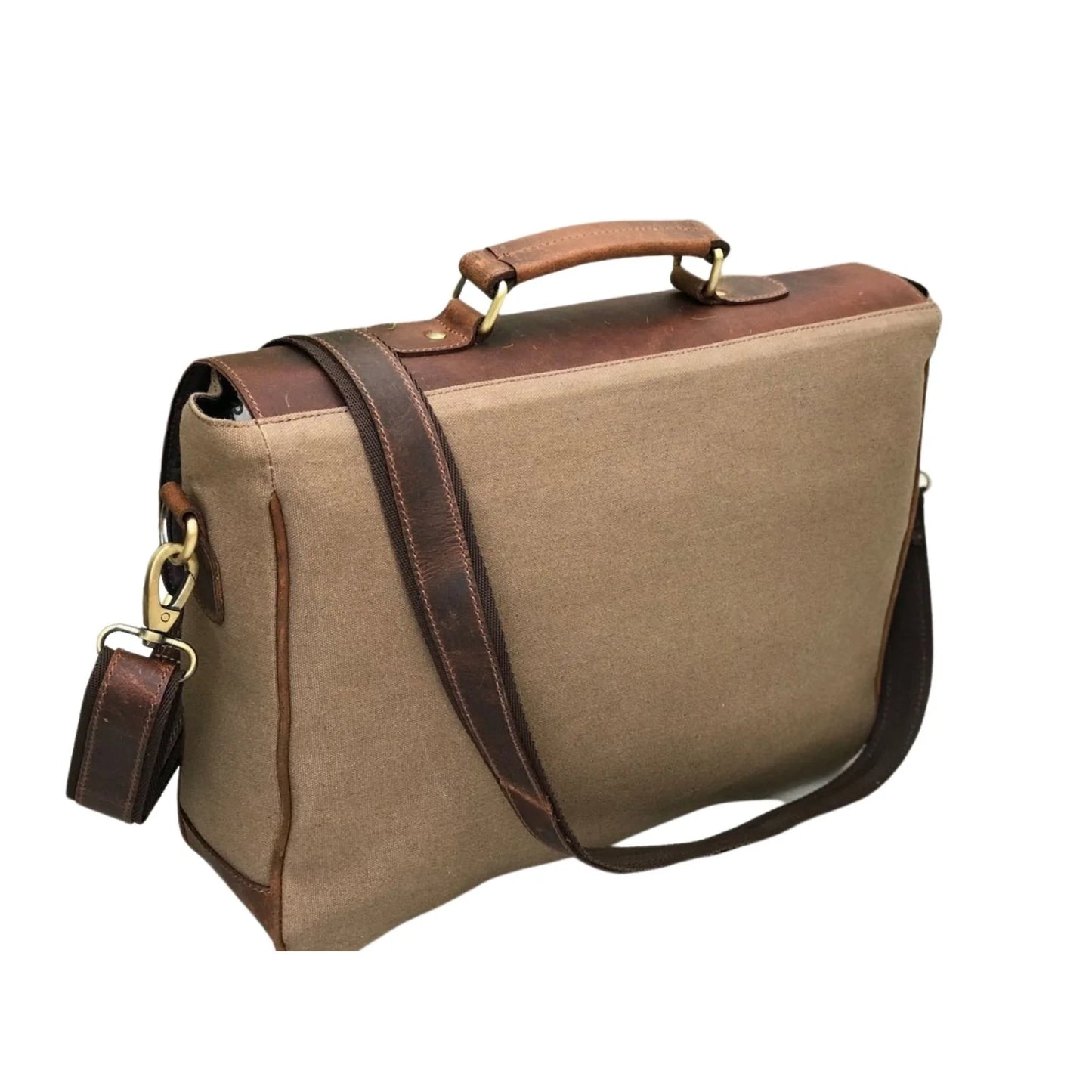 Canvas And Buffalo Leather Messenger Bag - Tan-Status Co. Leather Studio