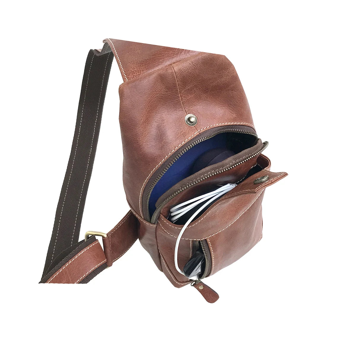 Modern Leather Chest Bag - Cognac Brown-Status Co. Leather Studio