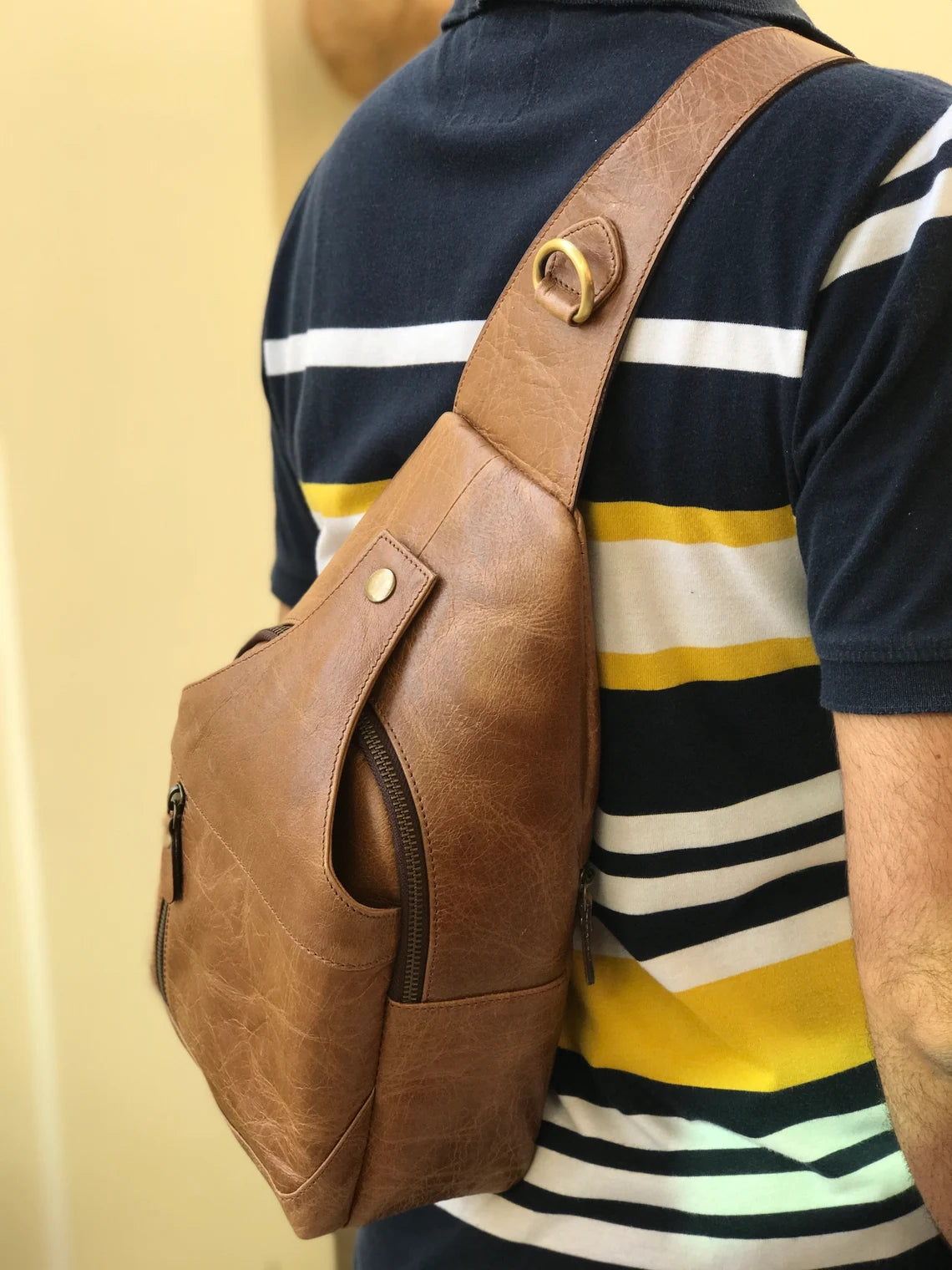 Modern Leather Chest Bag - Caramel-Status Co. Leather Studio