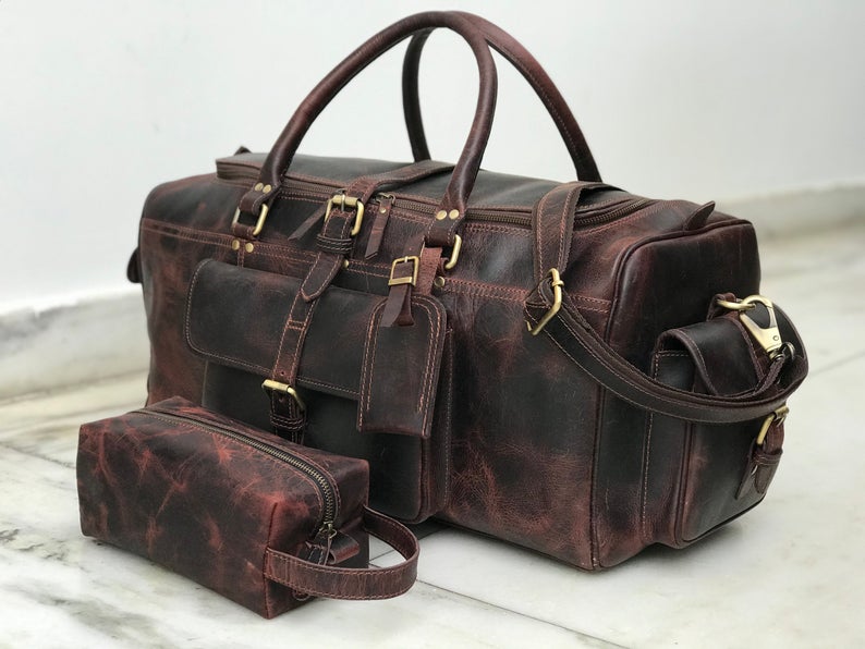 Combo Offer - 24 inch Men's Buffalo Leather Weekender Duffel and Toiletry Bag-Status Co. Leather Studio