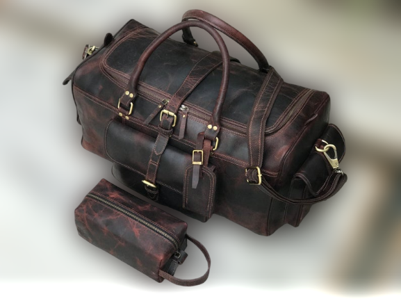 Combo Offer - 24 inch Men's Buffalo Leather Weekender Duffel and Toiletry Bag-Status Co. Leather Studio