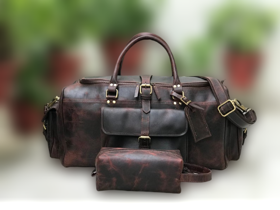 Combo Offer - 24 inch Men's Buffalo Leather Weekender Duffel and Toiletry Bag-Status Co. Leather Studio