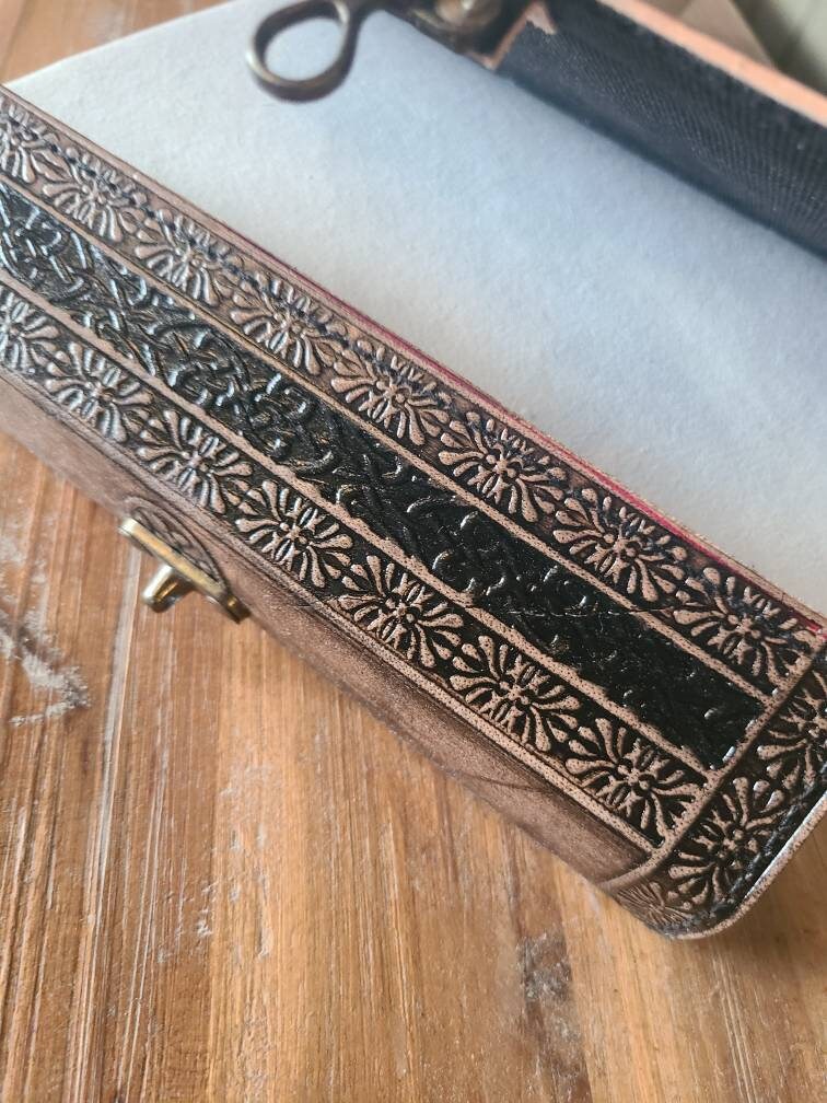 Gothic Cross Leather Writing Journal - Black and Tan-Status Co. Leather Studio