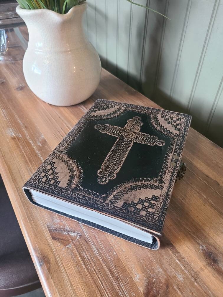 Gothic Cross Leather Writing Journal - Black and Tan-Status Co. Leather Studio