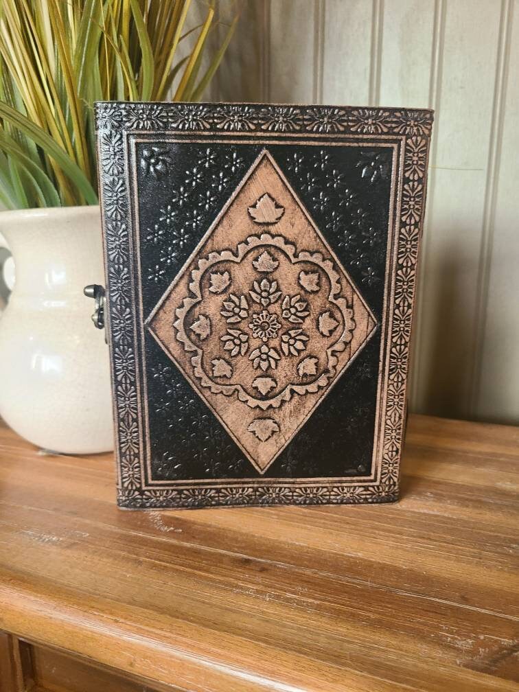 Gothic Cross Leather Writing Journal - Black and Tan-Status Co. Leather Studio