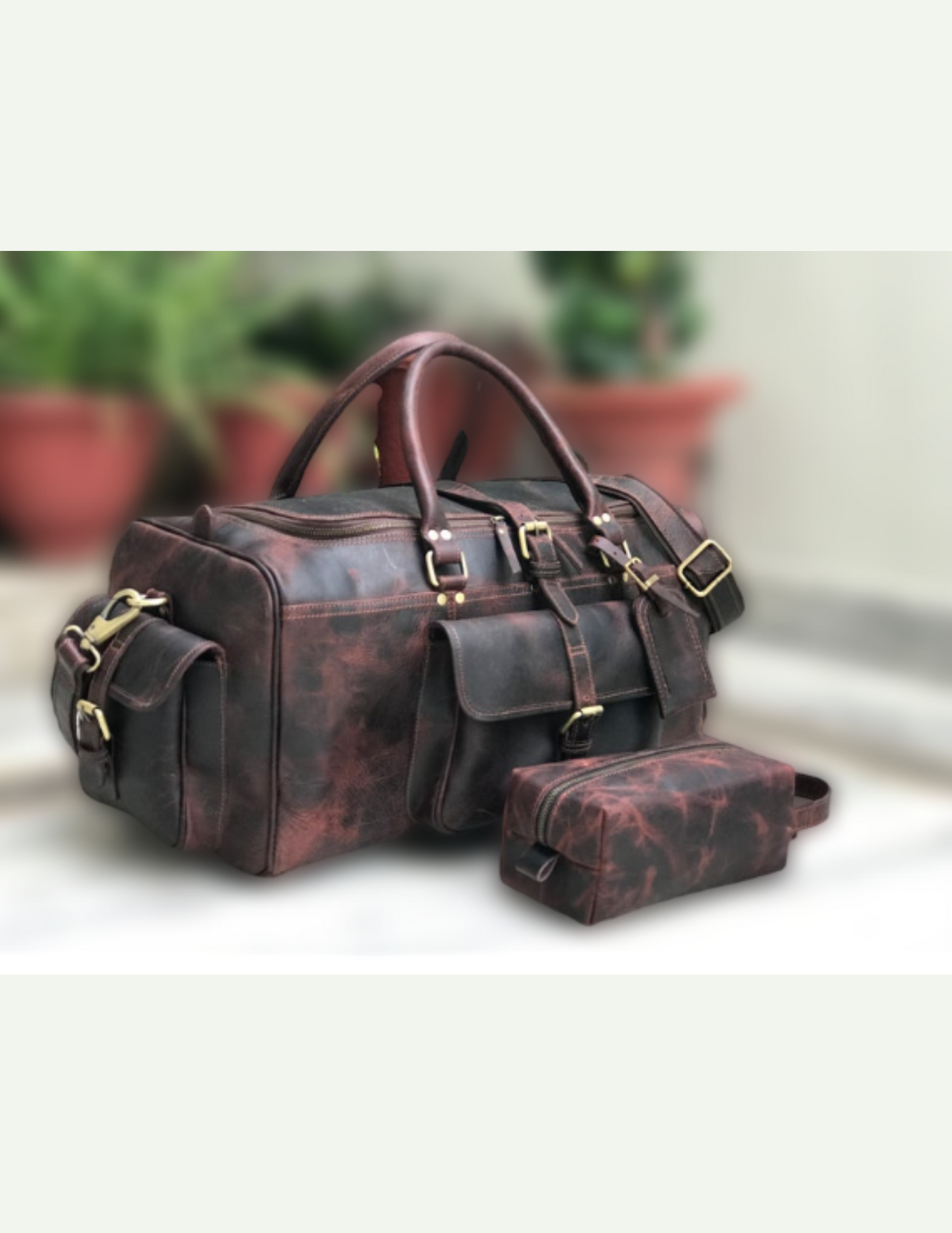 Combo Offer - 24 inch Men's Buffalo Leather Weekender Duffel and Toiletry Bag-Status Co. Leather Studio