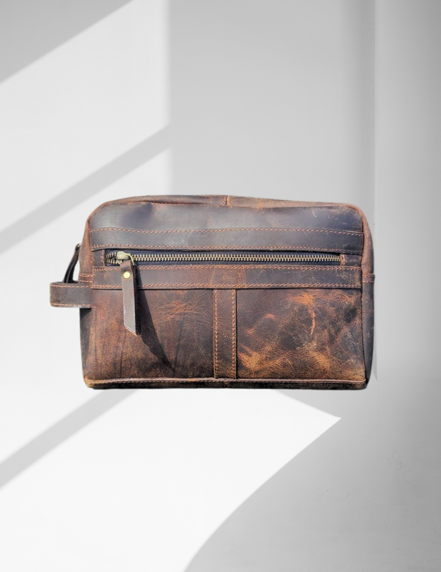 Buffalo Leather Travel Toiletry Bag - Chestnut Brown-Status Co. Leather Studio