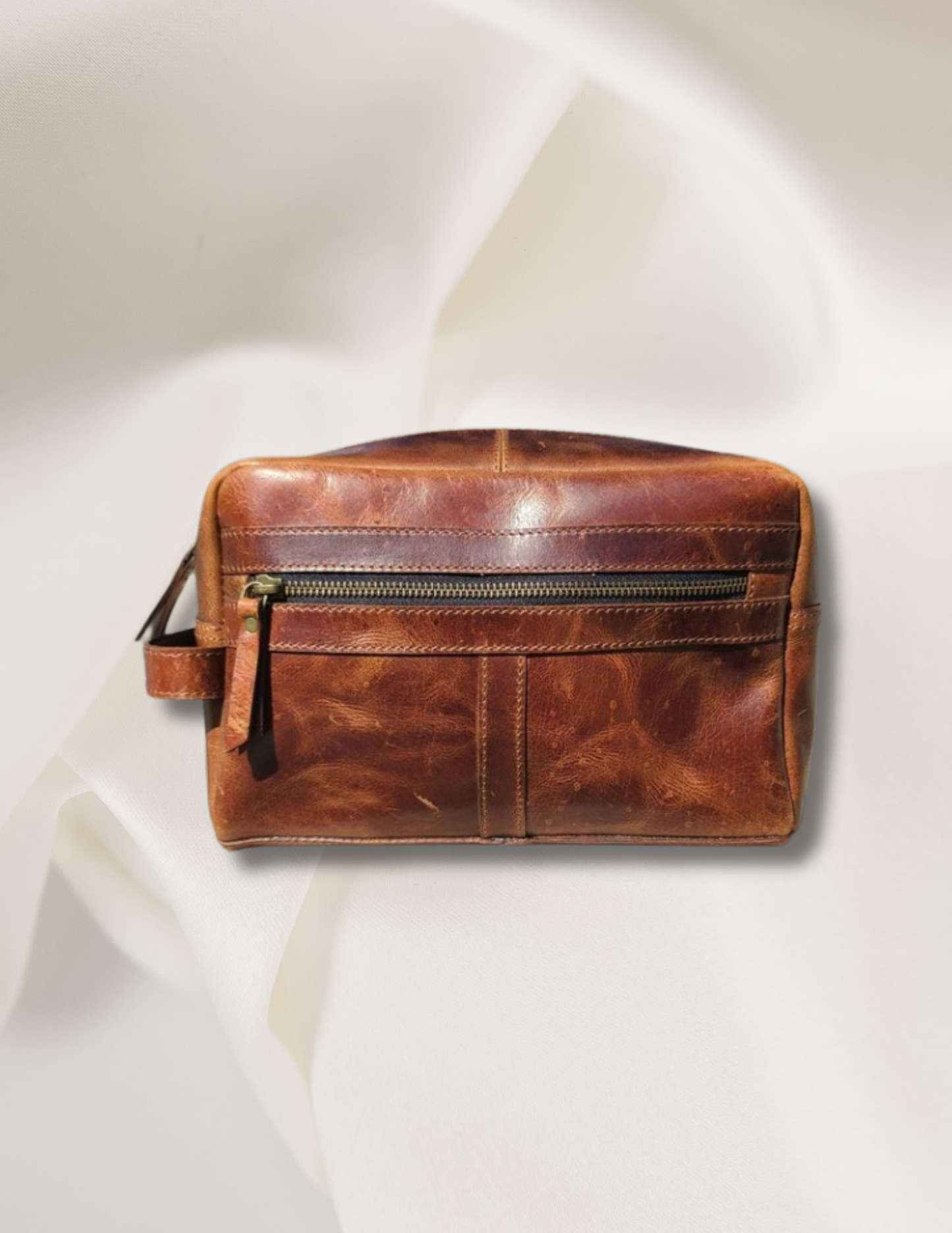 Buffalo Leather Travel Toiletry Bag - Cognac Brown-Status Co. Leather Studio