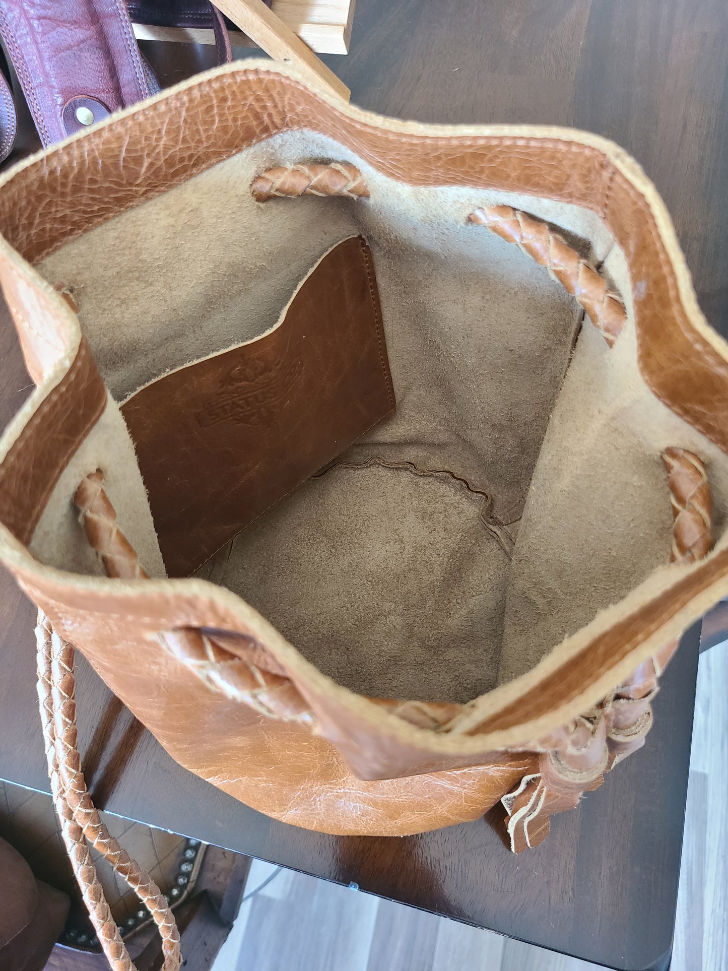 Women's Lambskin Bucket Purse w/ Tassel-Status Co. Leather Studio