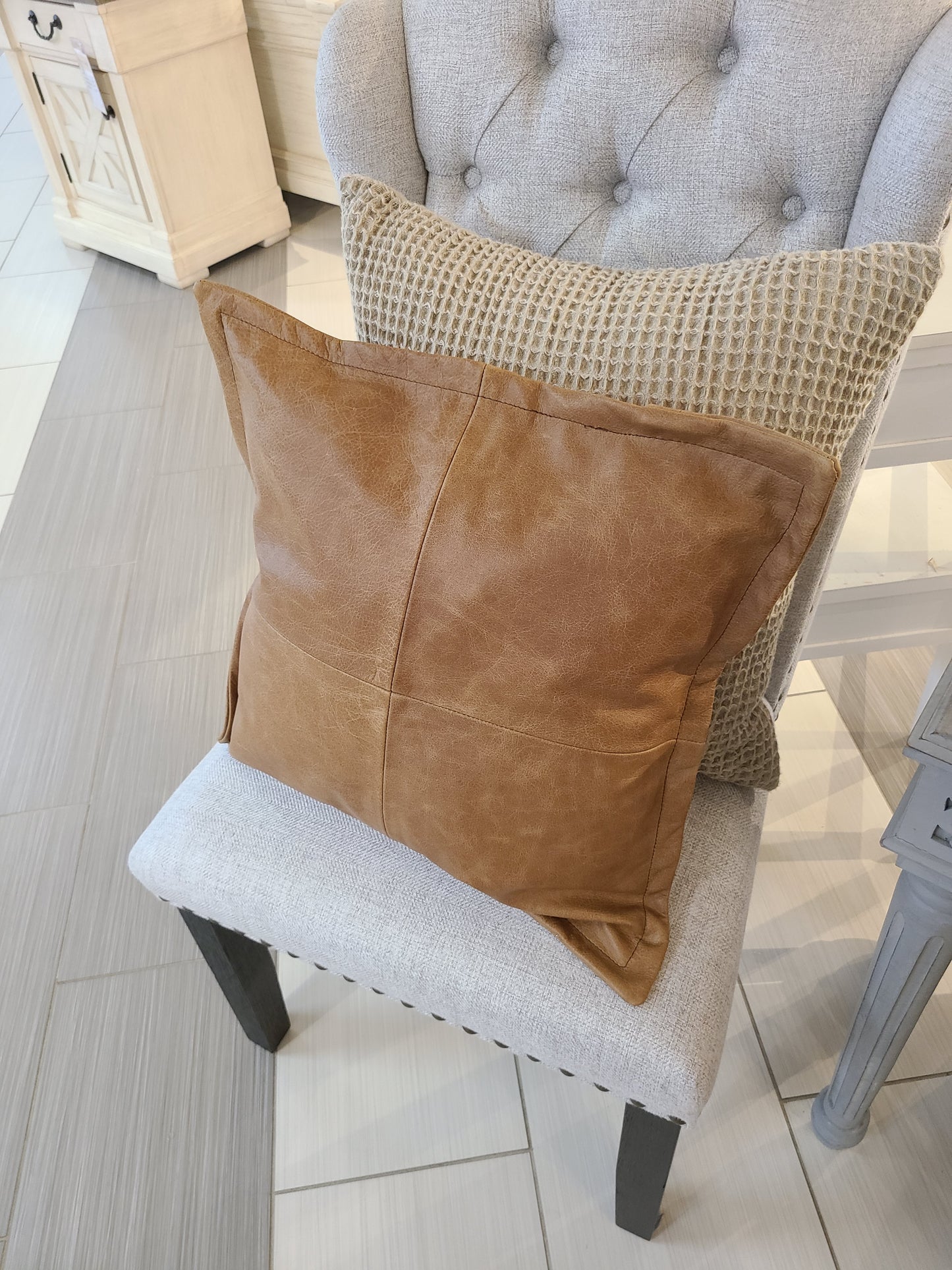 100% Lambskin Leather Caramel Brown Throw Pillow Cover - 18 x 18-Status Co. Leather Studio