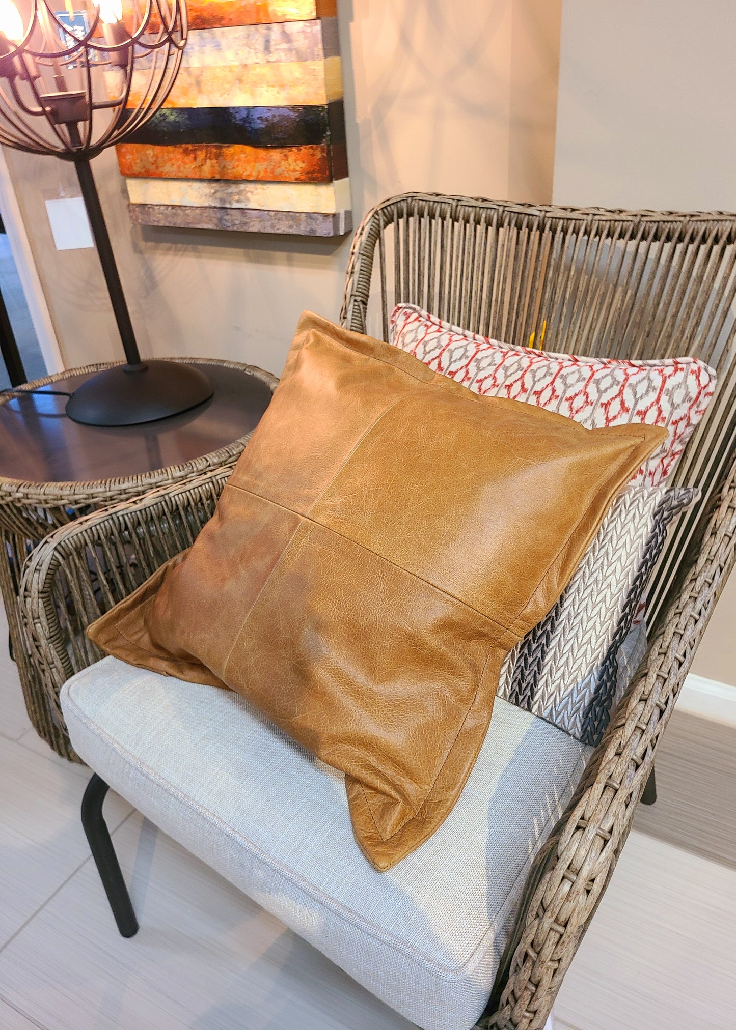 100% Lambskin Leather Caramel Brown Throw Pillow Cover - 18 x 18-Status Co. Leather Studio