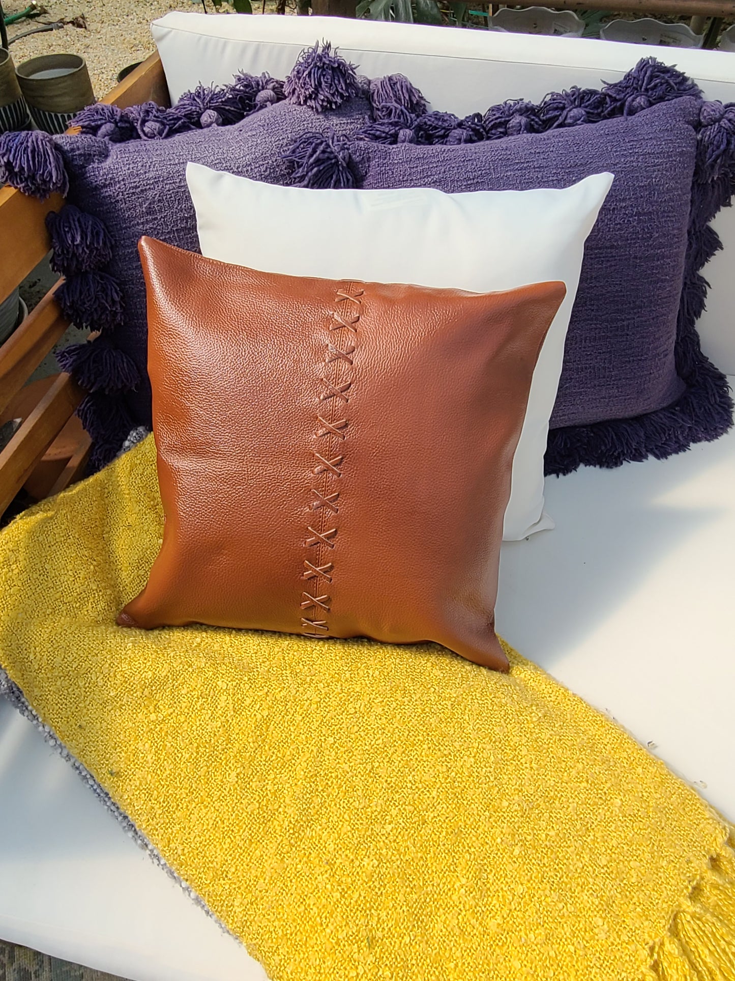 100% Leather Burnt Orange Throw Pillow Cover - 16 x 16-Status Co. Leather Studio