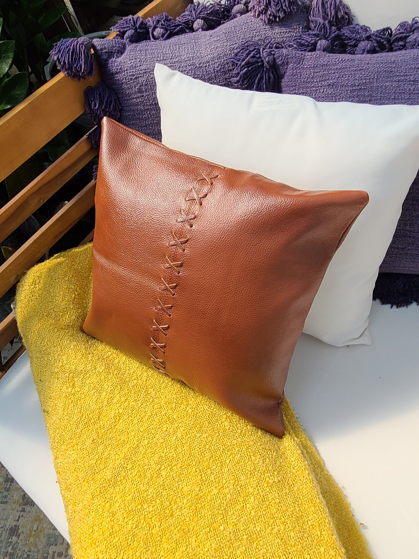 100% Leather Burnt Orange Throw Pillow Cover - 16 x 16-Status Co. Leather Studio