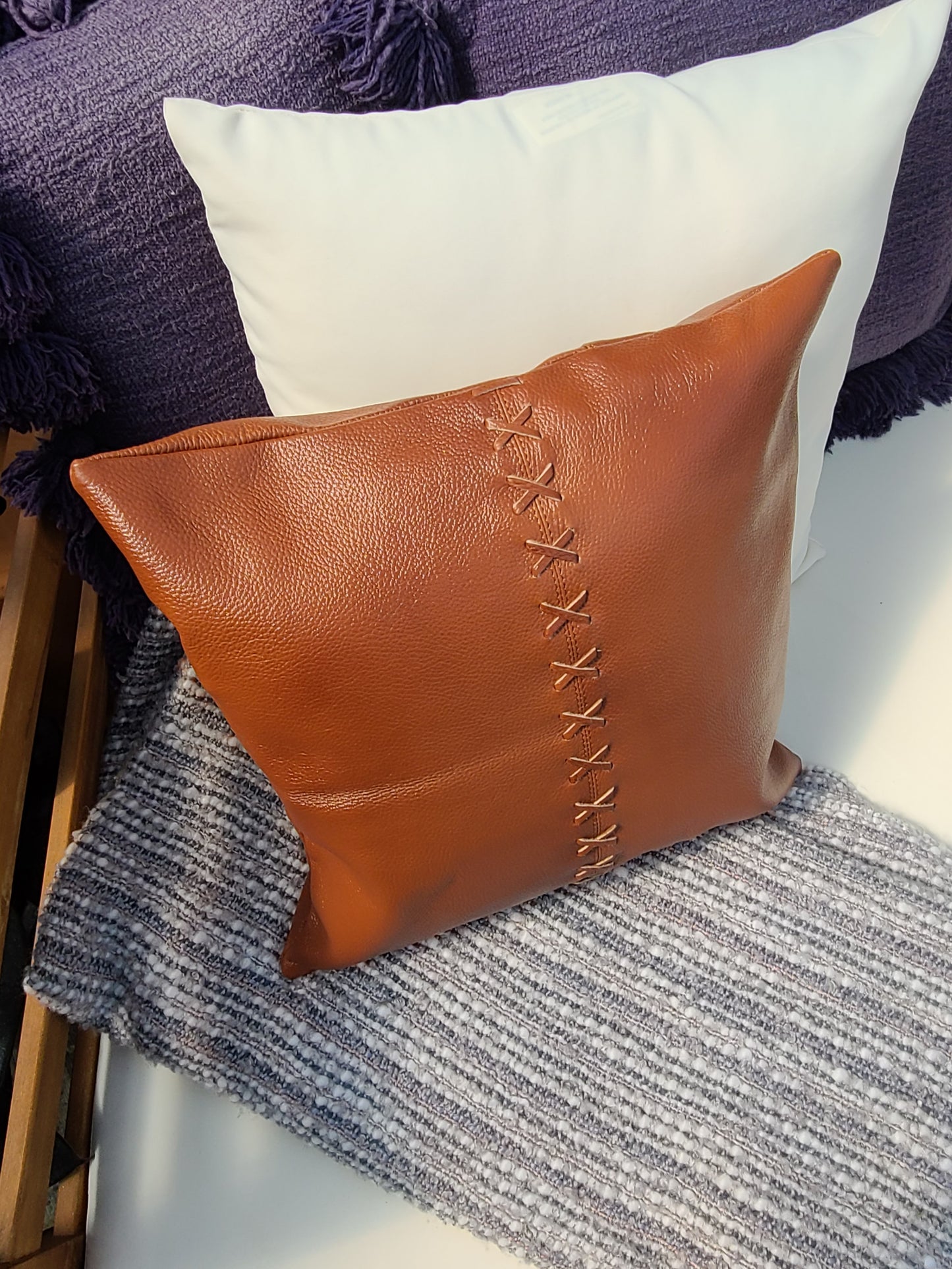 100% Leather Burnt Orange Throw Pillow Cover - 16 x 16-Status Co. Leather Studio