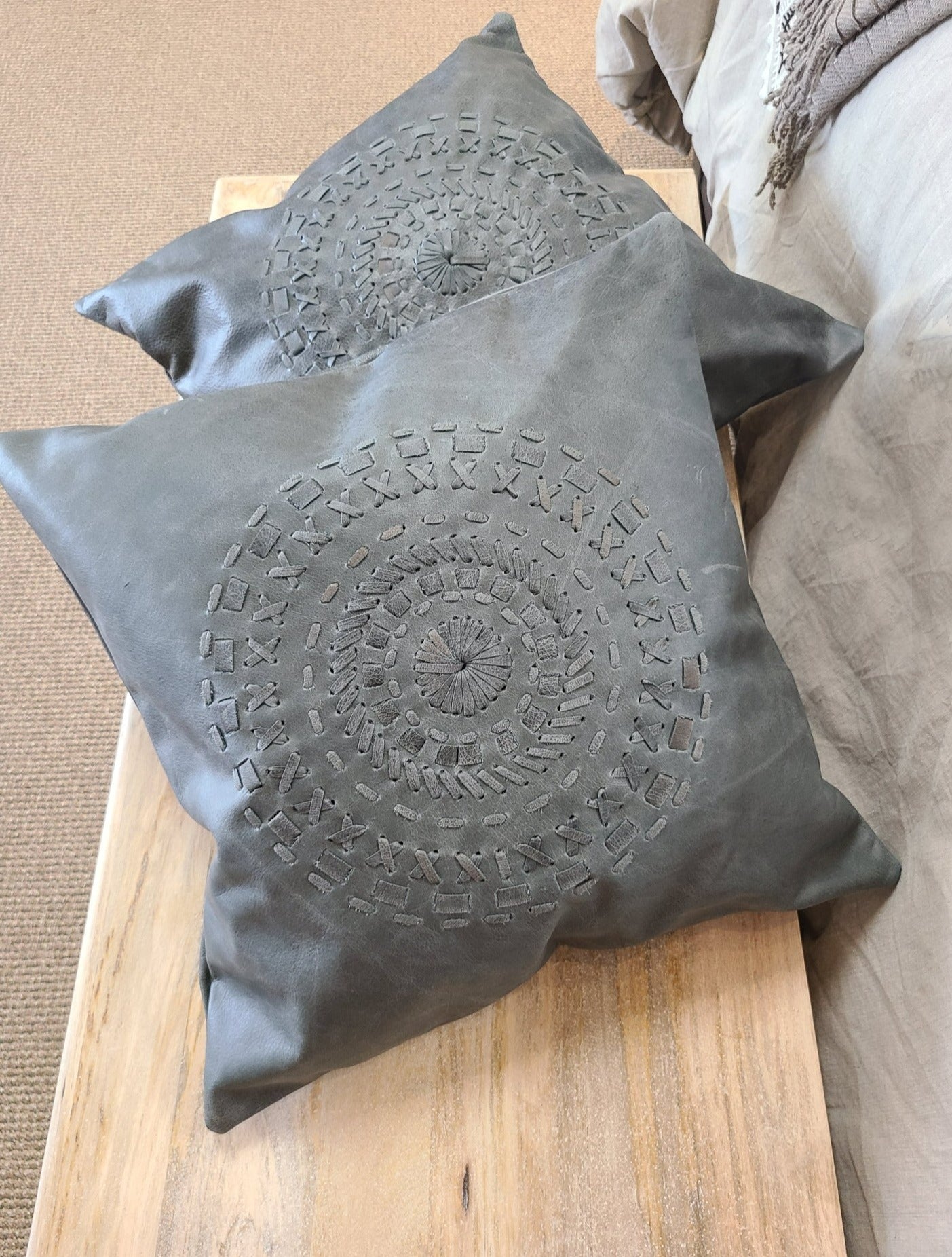 100 Leather Blue Gray Mandala Throw Pillow Cover Status Co Pack of 2