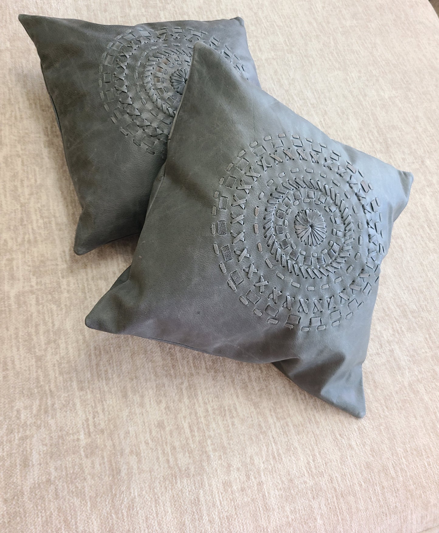 100% Leather Blue Grey Mandala Throw Pillow Cover - 18 x 18-Status Co. Leather Studio