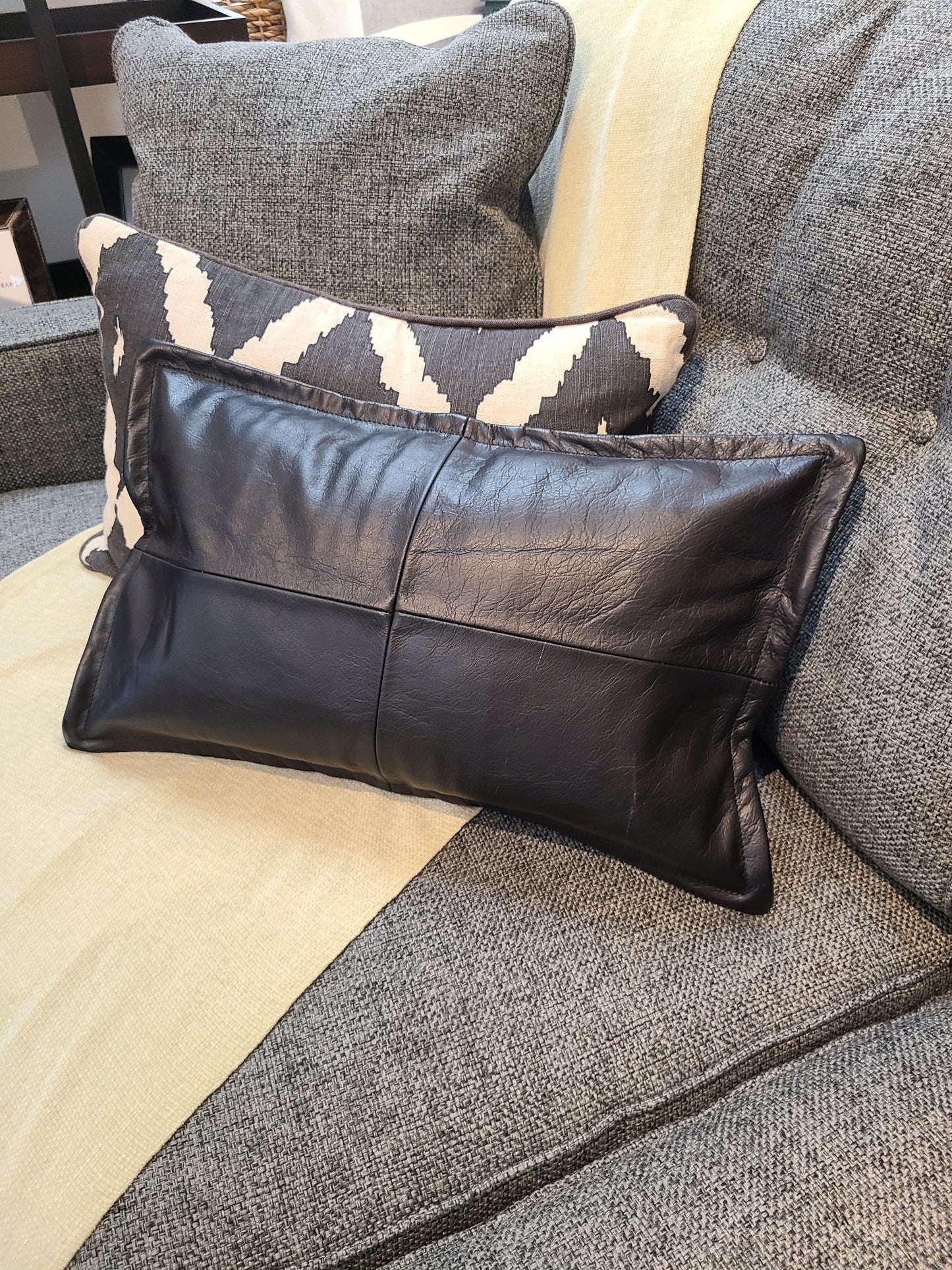 100% Lambskin Leather Black Throw Pillow Cover - 20 x 20-Status Co. Leather Studio