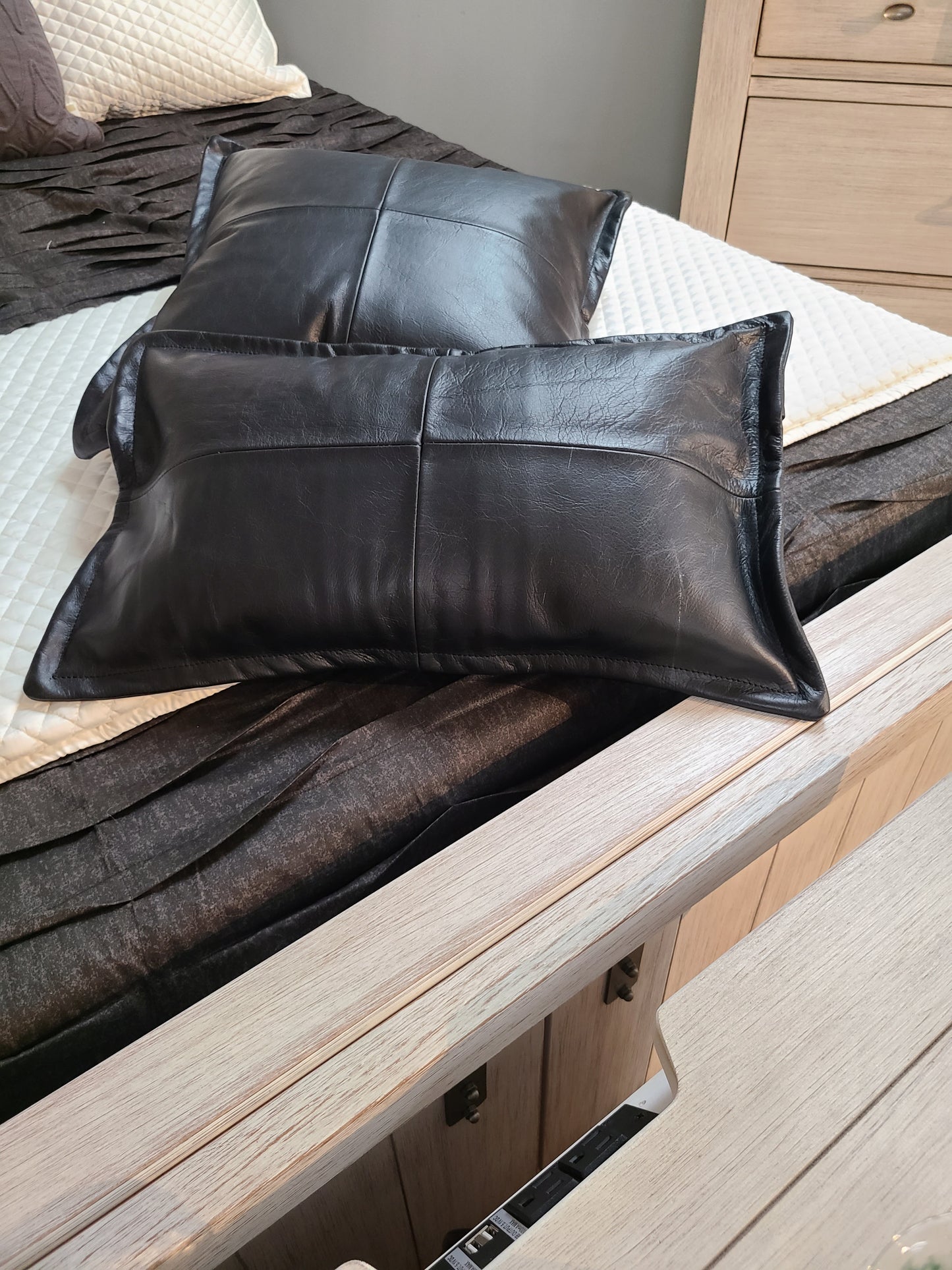 100% Lambskin Leather Black Throw Pillow Cover - 20 x 20-Status Co. Leather Studio