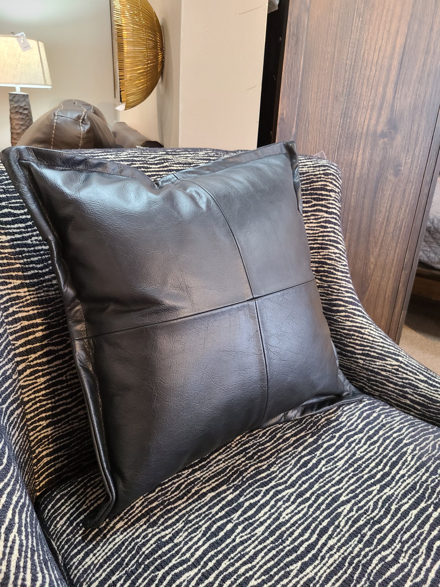 100% Lambskin Leather Black Throw Pillow Cover - 20 x 20-Status Co. Leather Studio