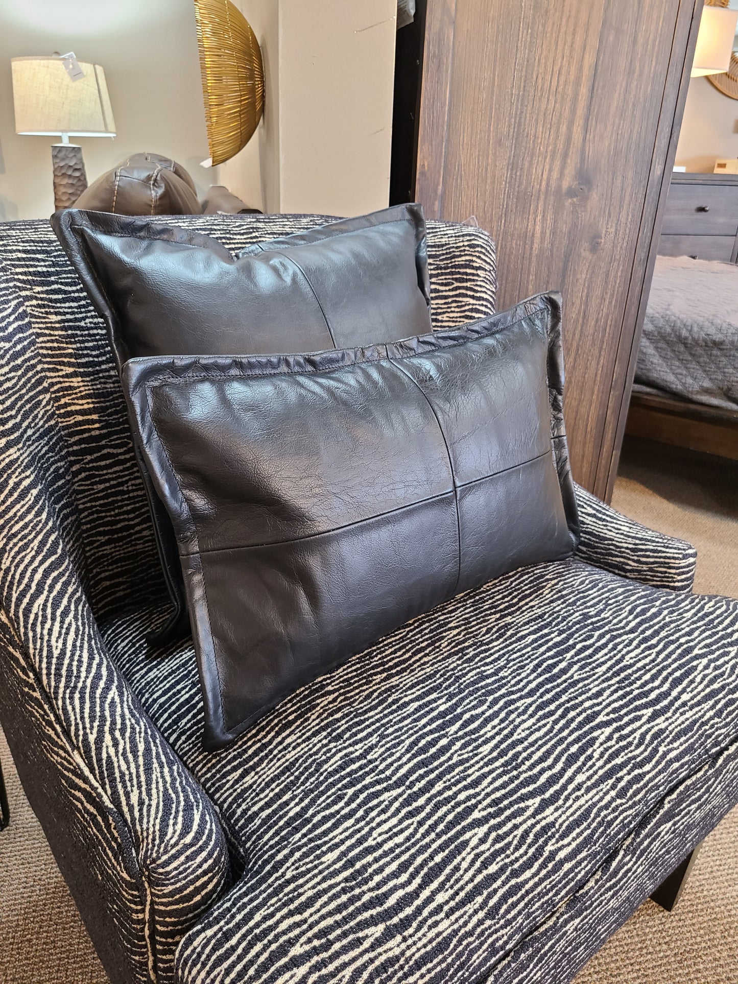 100% Lambskin Leather Black Throw Pillow Cover - 20 x 20-Status Co. Leather Studio