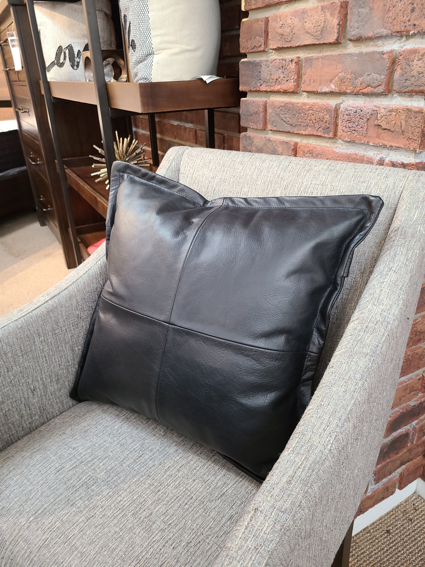 100% Lambskin Leather Black Throw Pillow Cover - 20 x 20-Status Co. Leather Studio