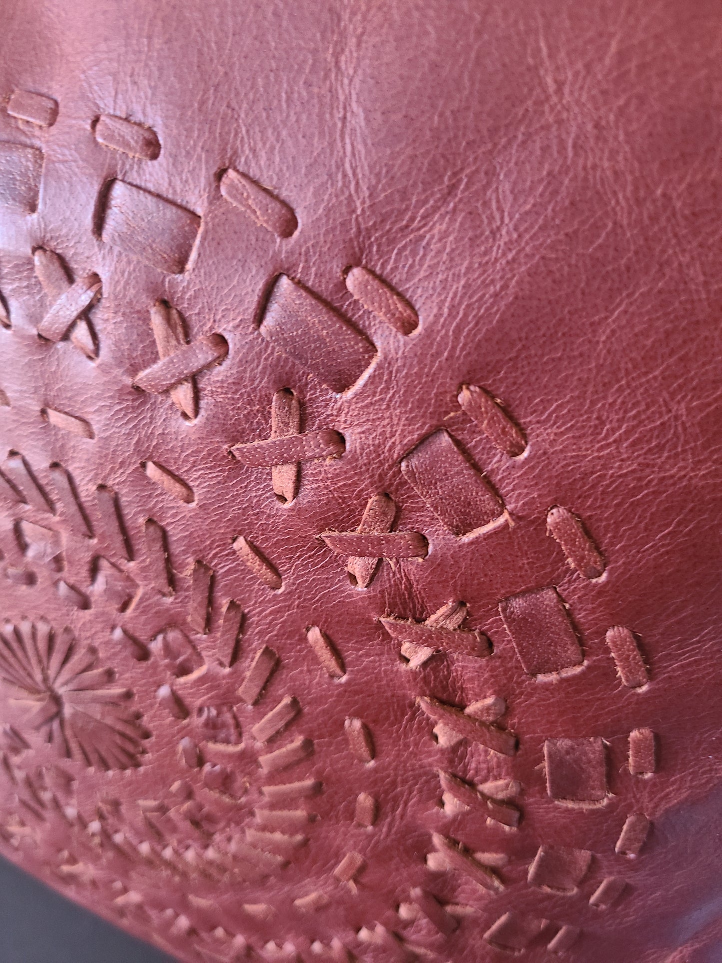 100% Leather Cognac Red Mandala Throw Pillow Cover - 18 x 18-Status Co. Leather Studio