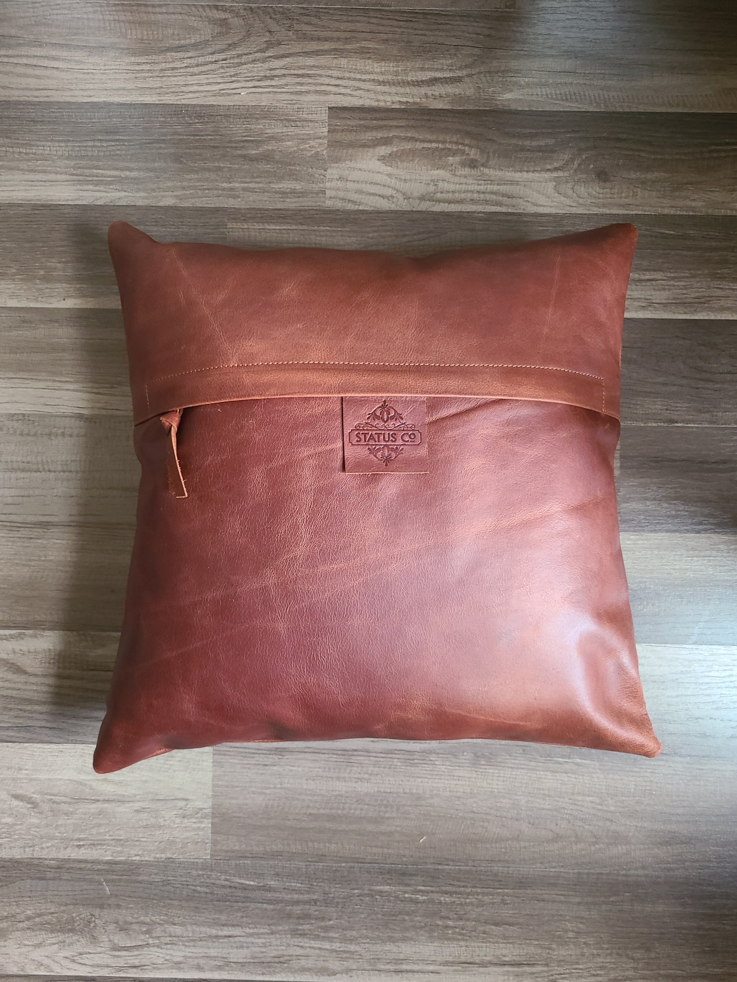 100% Leather Cognac Red Mandala Throw Pillow Cover - 18 x 18-Status Co. Leather Studio