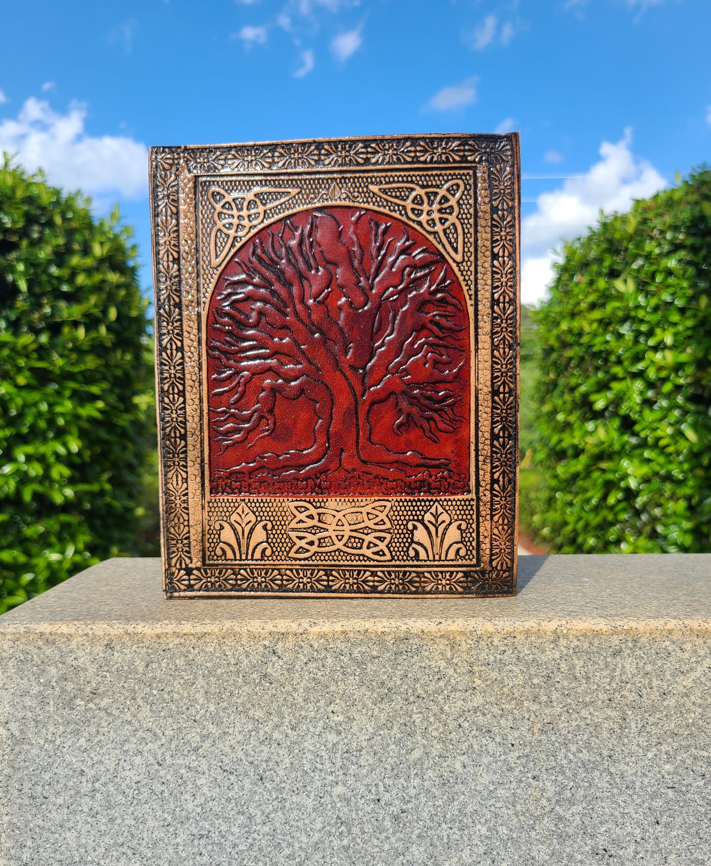 Tree Of Life Red and Tan Leather Writing Journal-Status Co. Leather Studio