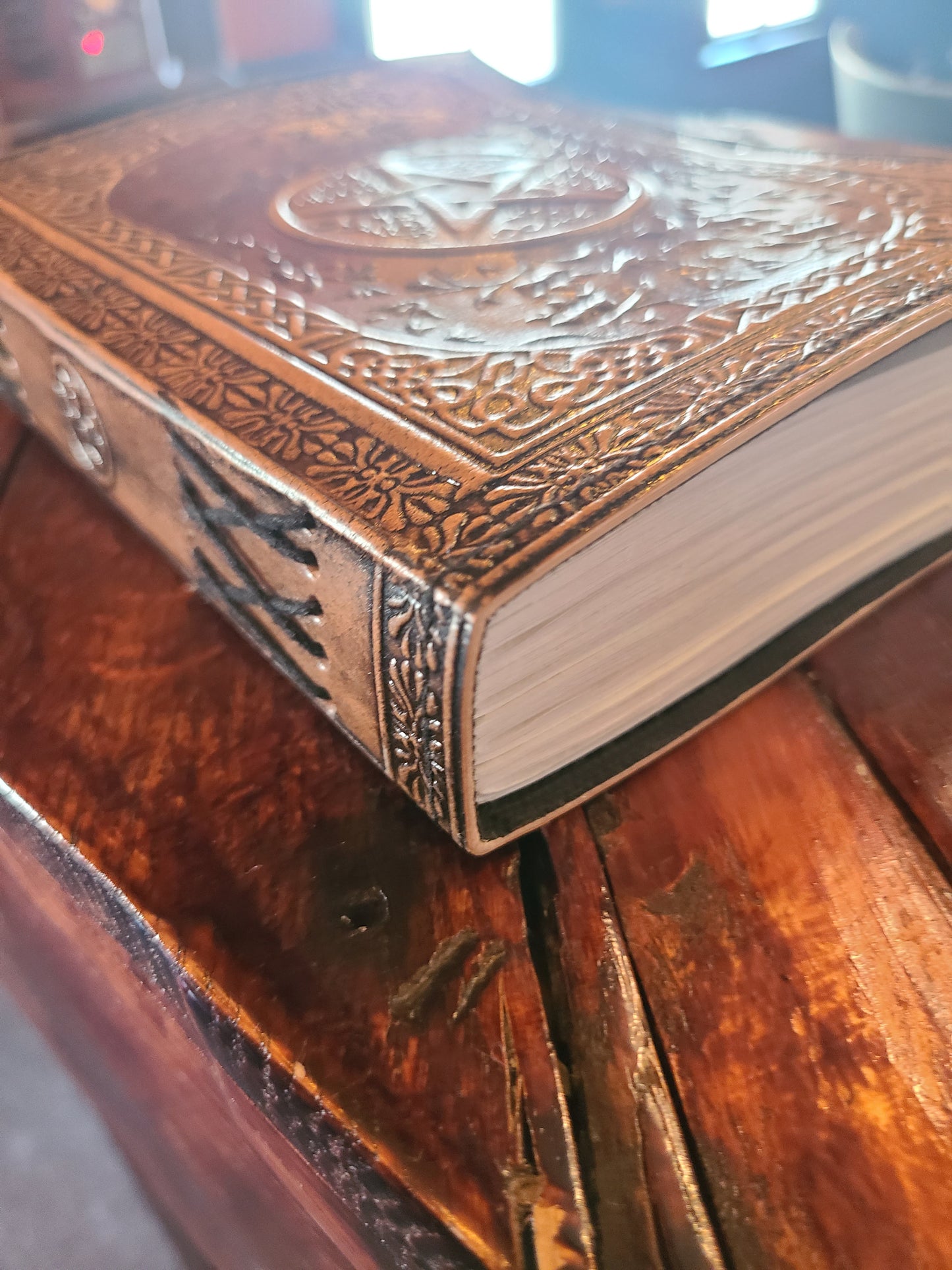 Antique Celtic Star Leather Journal - Red and Tan-Status Co. Leather Studio